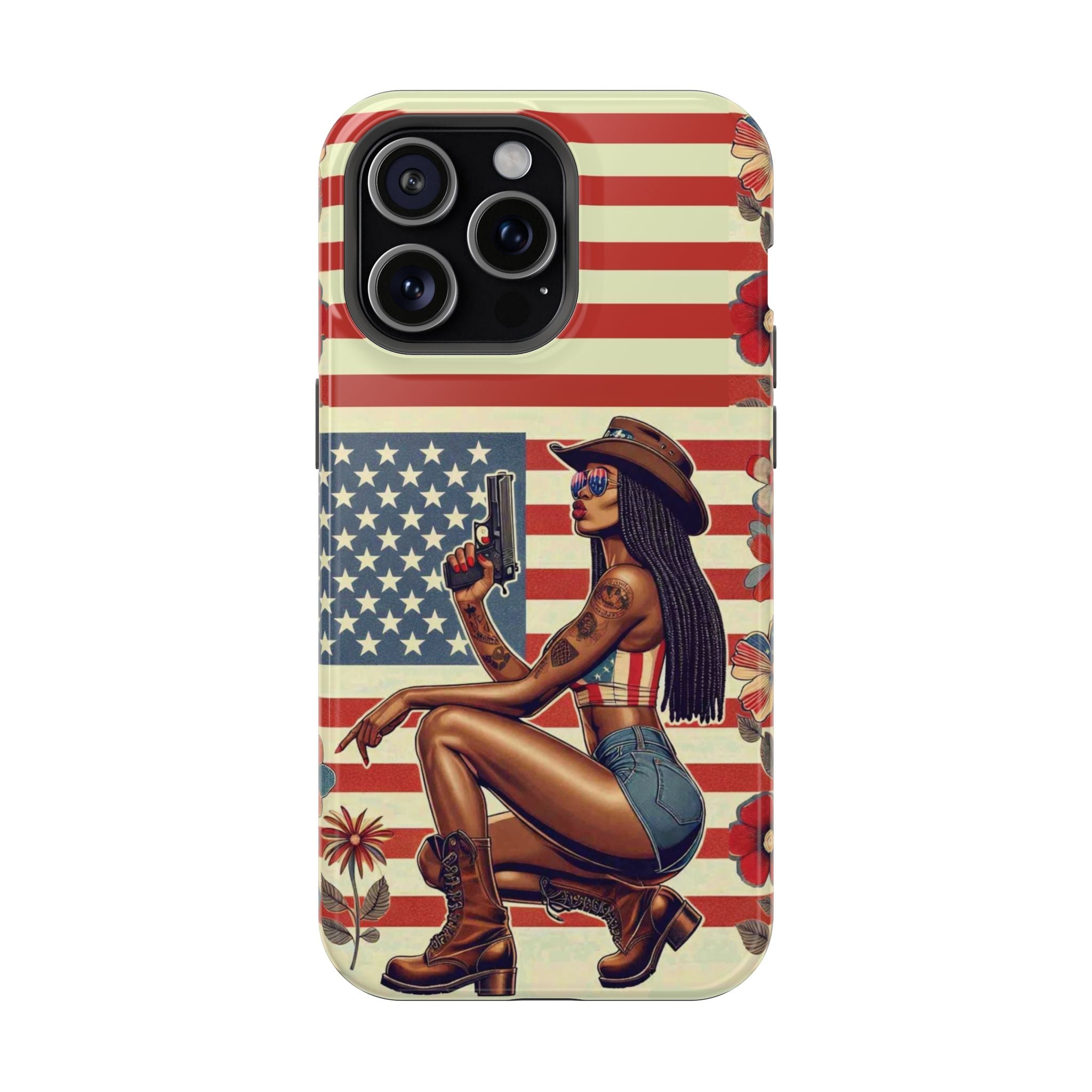 Americana 9mm Pinup Girl - Magnetic Impact‑Resistant Phone Case  iPhone 13-17 / Samsung S26  MagSafe Compatible