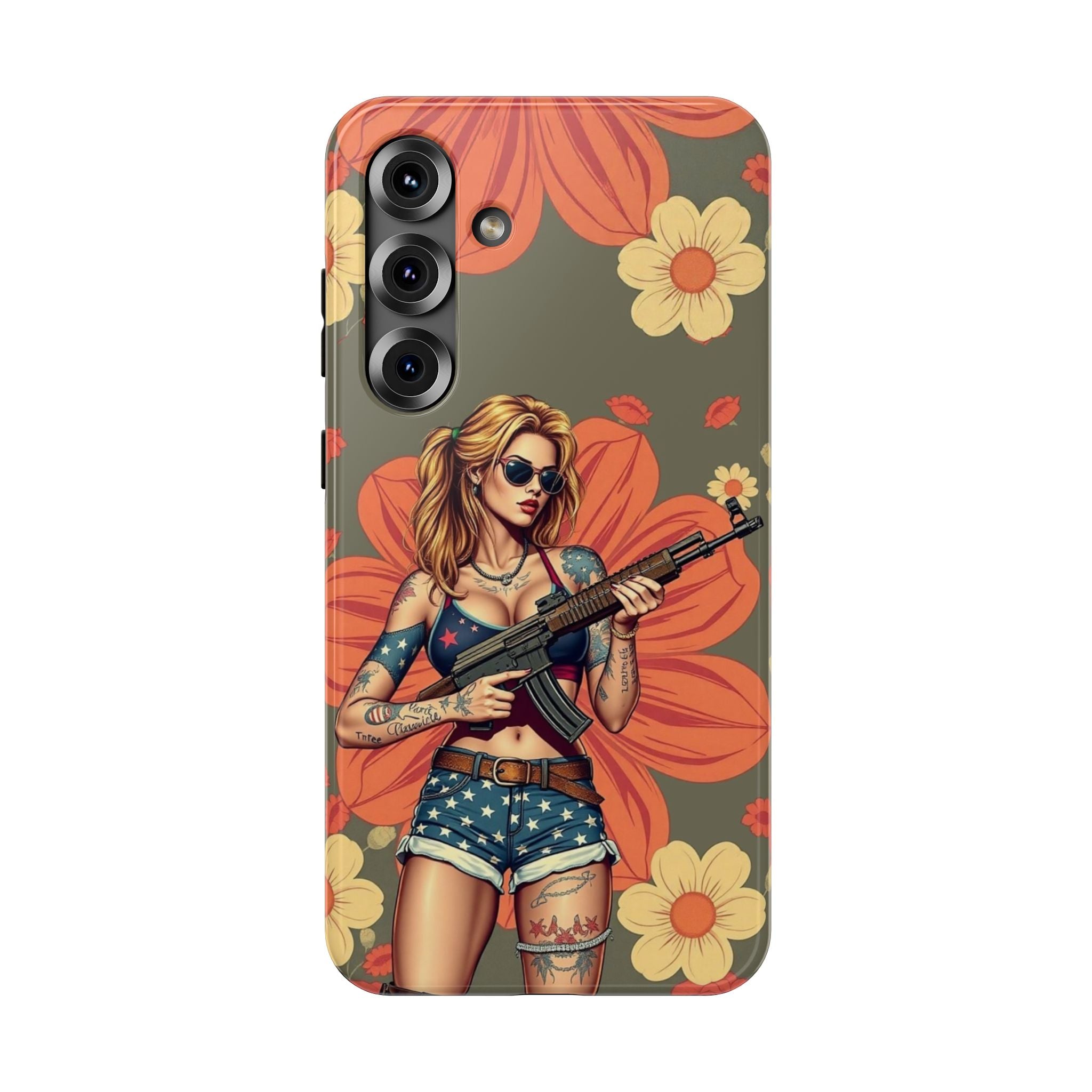 Americana AK-47 Pinup Girl - Impact‑Resistant Phone Case   Samsung Galaxy Series S22 / S22+ / S22 Ultra - S25 / S25+ / S25 Ultra