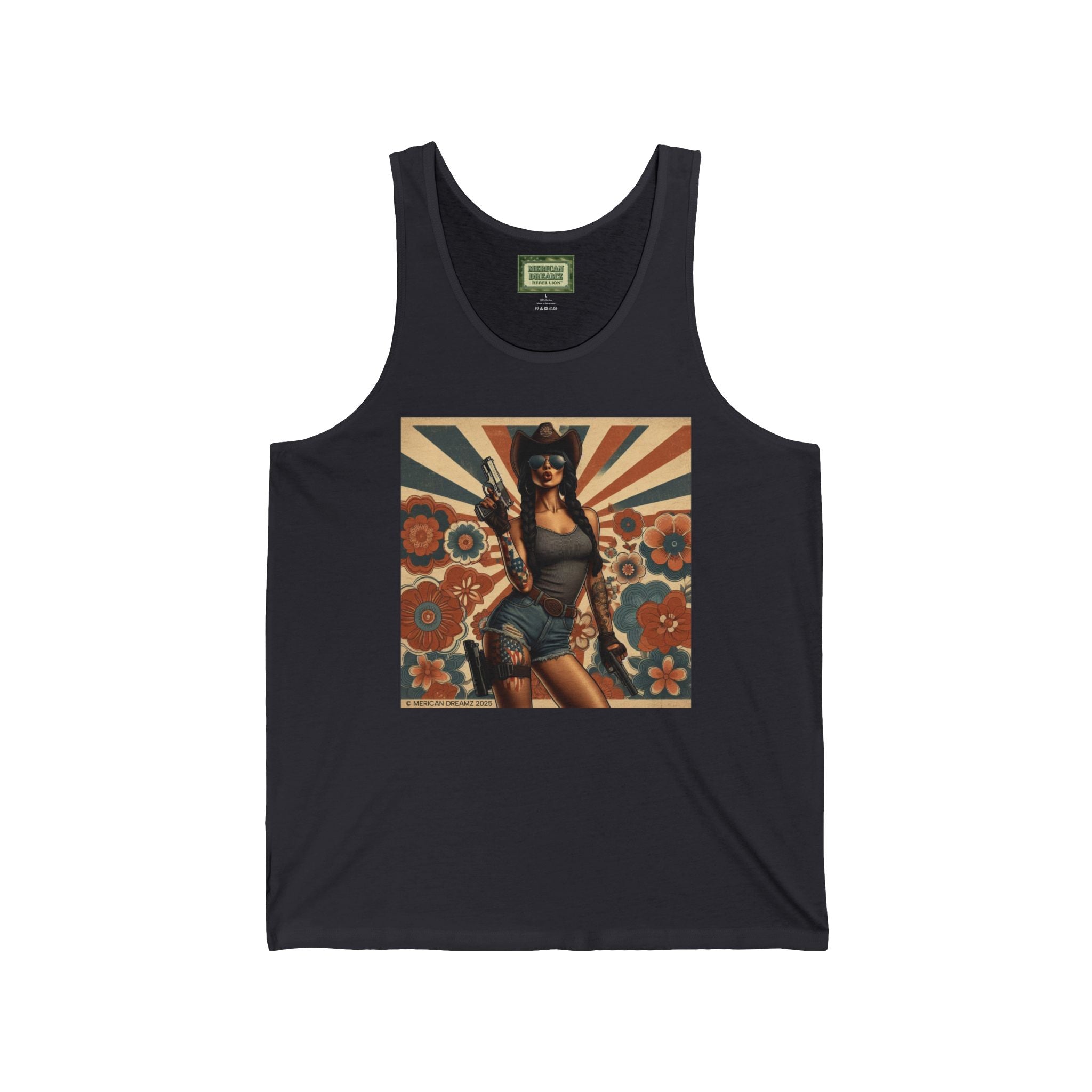 Pin-Up Tank Top — Vintage Americana Gun Flower Girl Graphic