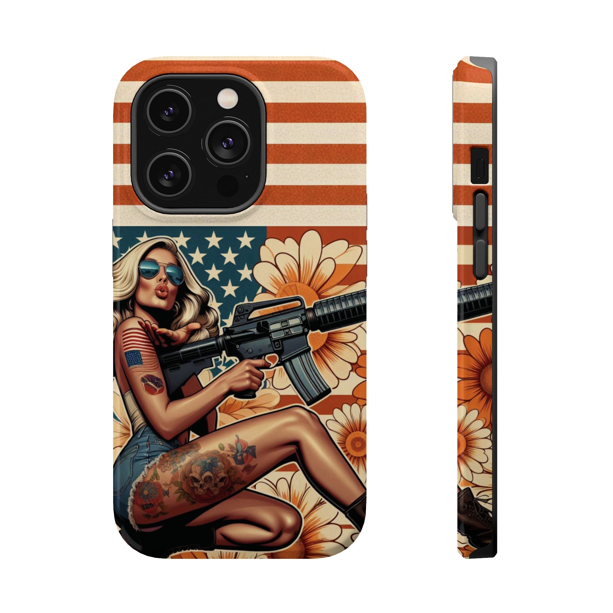 Americana AR-15 Pinup Girl - Magnetic Impact‑Resistant Phone Case  iPhone 13-17 / Samsung S26  MagSafe Compatible