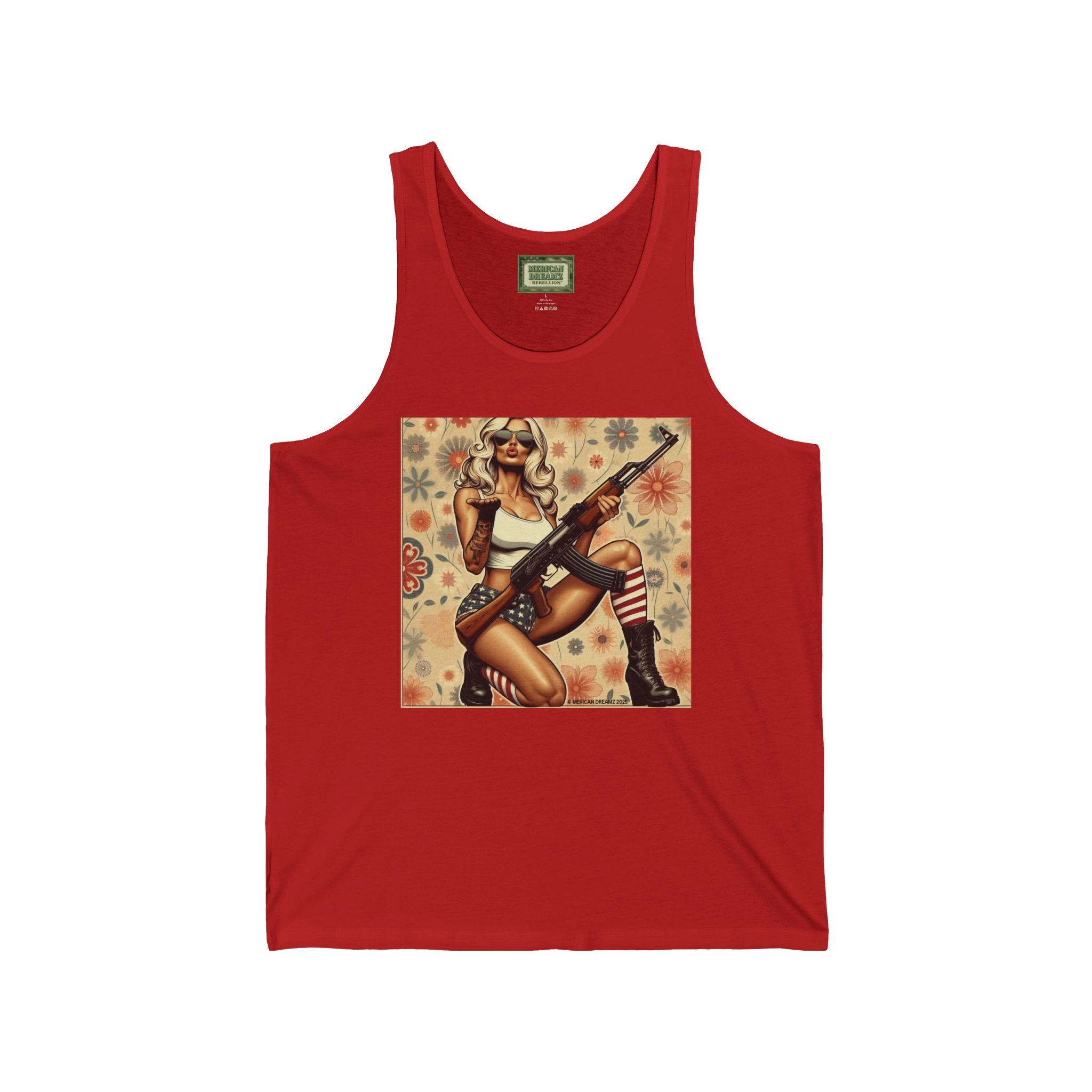 Pin-Up Tank Top — Vintage Americana Gun Flower Girl Graphic