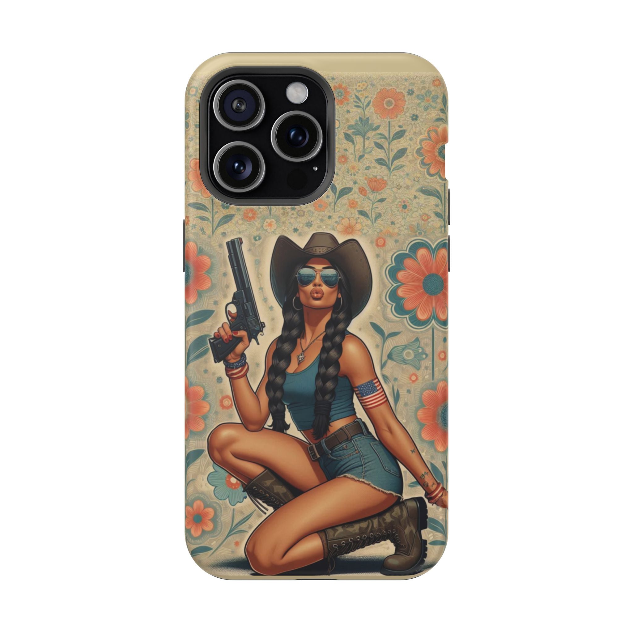 Americana 9mm Pinup Girl - Magnetic Impact‑Resistant Phone Case  iPhone 13-17 / Samsung S26  MagSafe Compatible