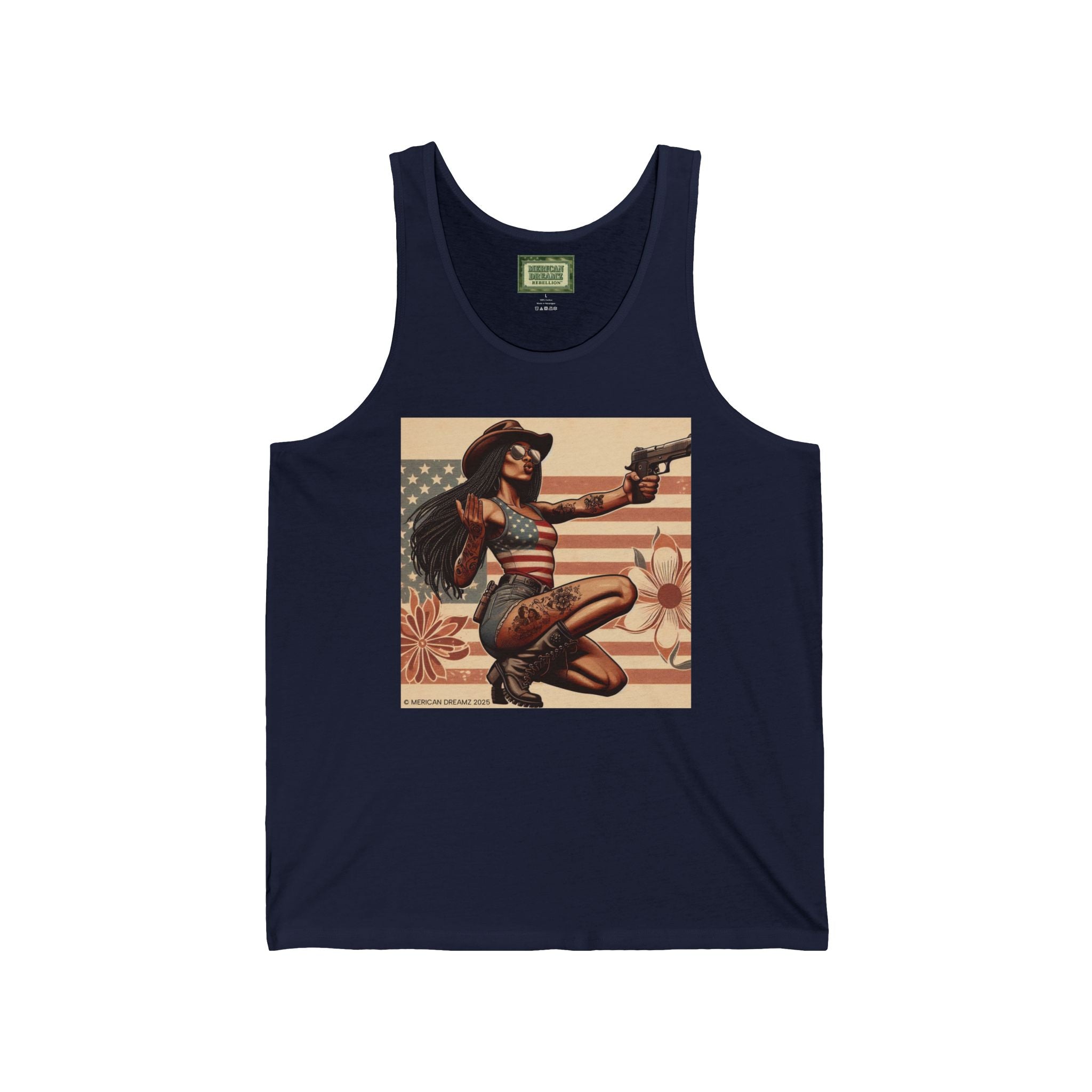 Patriotic Pin-Up Tank Top — Vintage American Flag Girl Graphic
