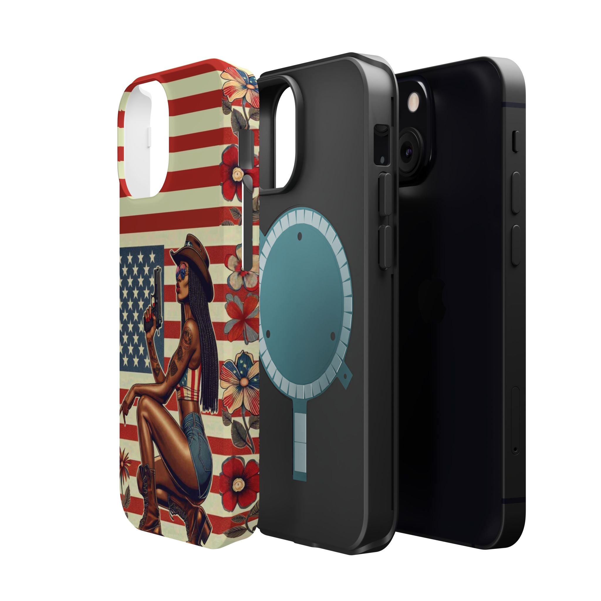 Americana 9mm Pinup Girl - Magnetic Impact‑Resistant Phone Case  iPhone 13-17 / Samsung S26  MagSafe Compatible