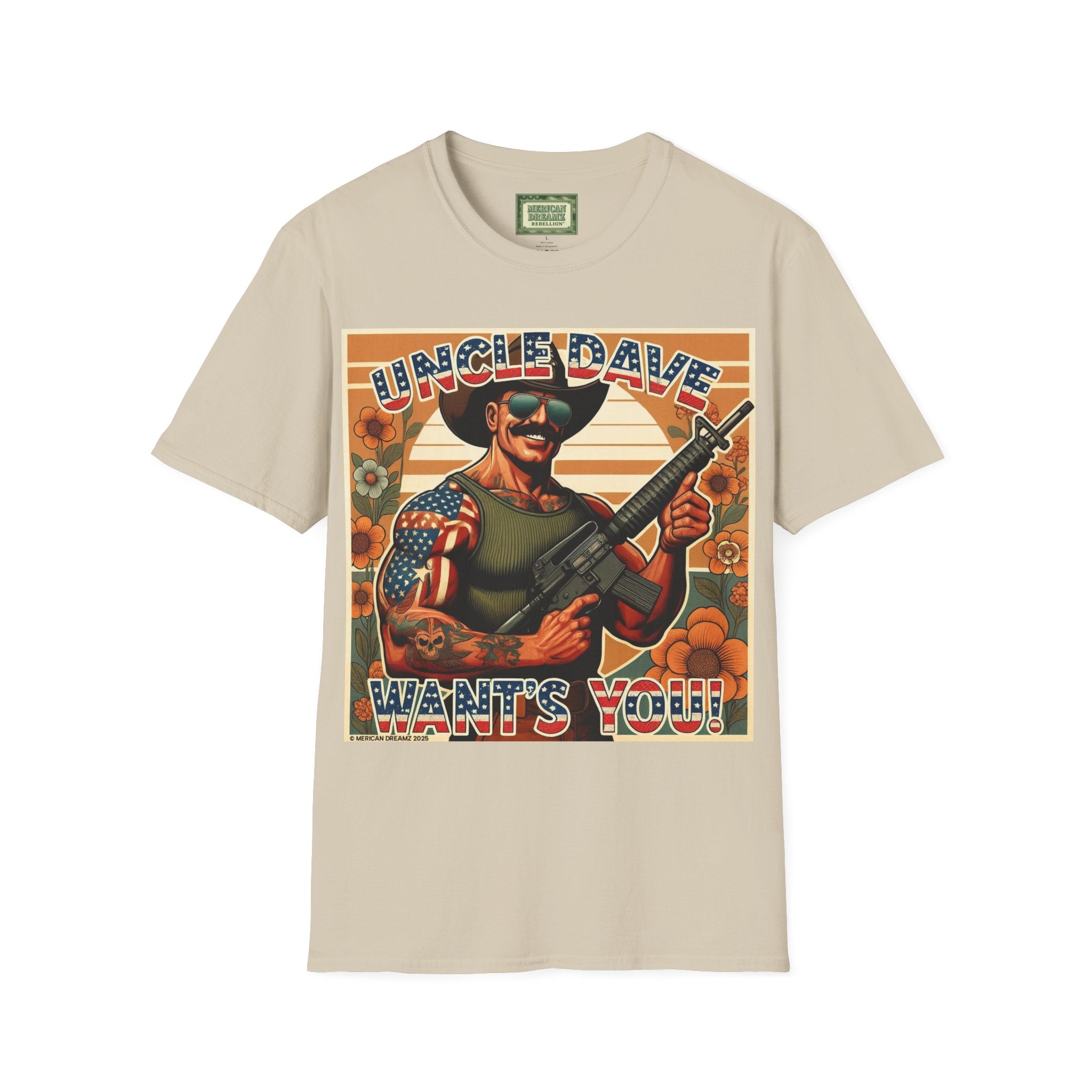 Uncle Dave Wants You, Owner-Artist T Shirt | Patriotic Rifle Retro Illustration from, the Merica the Beautiful Collection (US Only)