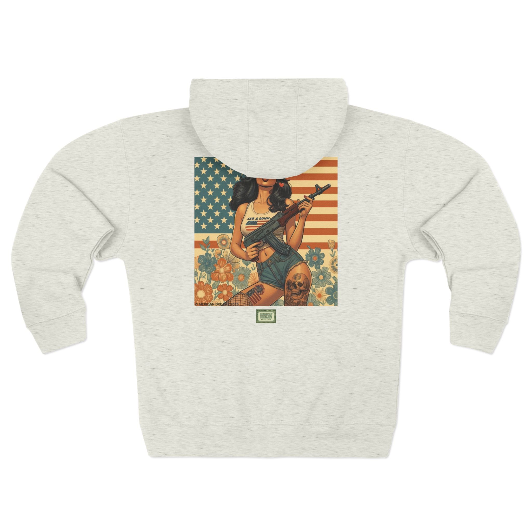 Americana Pinup girl with AK-47 Zip Hoodie — Retro Vintage Patriotic Graphic