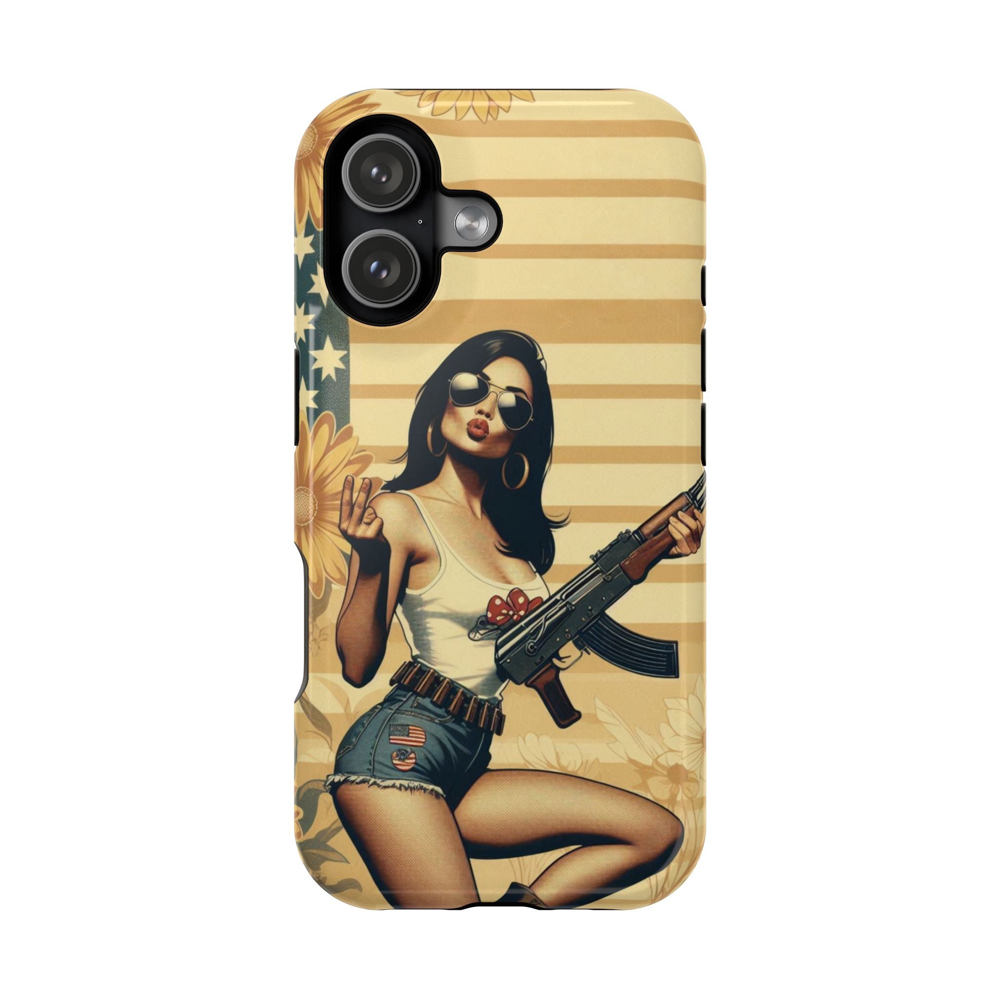 Americana AK-47 Pinup Girl - Magnetic Impact‑Resistant Phone Case  iPhone 13-17 / Samsung S26  MagSafe Compatible