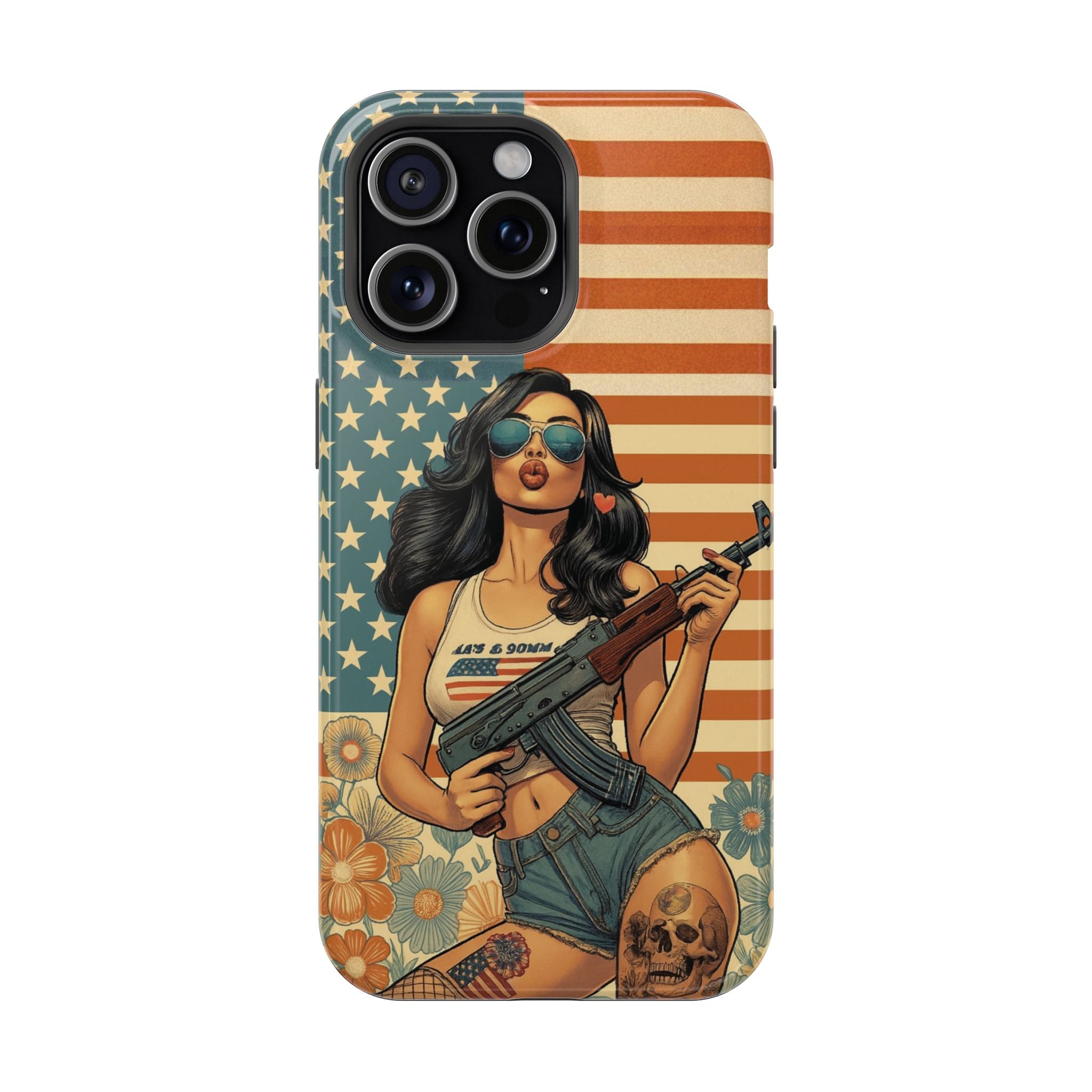 Americana AK-47 Pinup Girl - Magnetic Impact‑Resistant Phone Case  iPhone 13-17 / Samsung S26  MagSafe Compatible