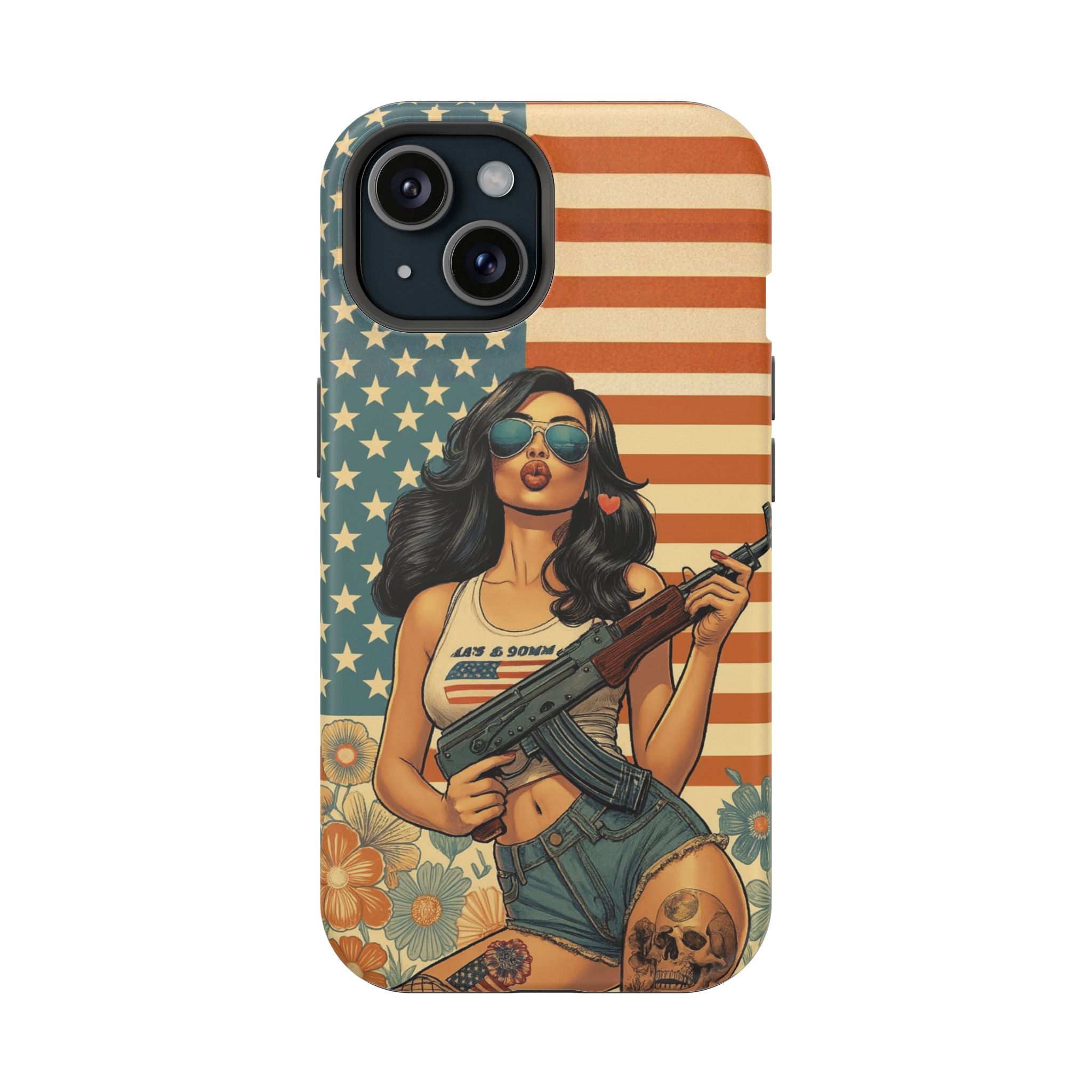 Americana AK-47 Pinup Girl - Magnetic Impact‑Resistant Phone Case  iPhone 13-17 / Samsung S26  MagSafe Compatible