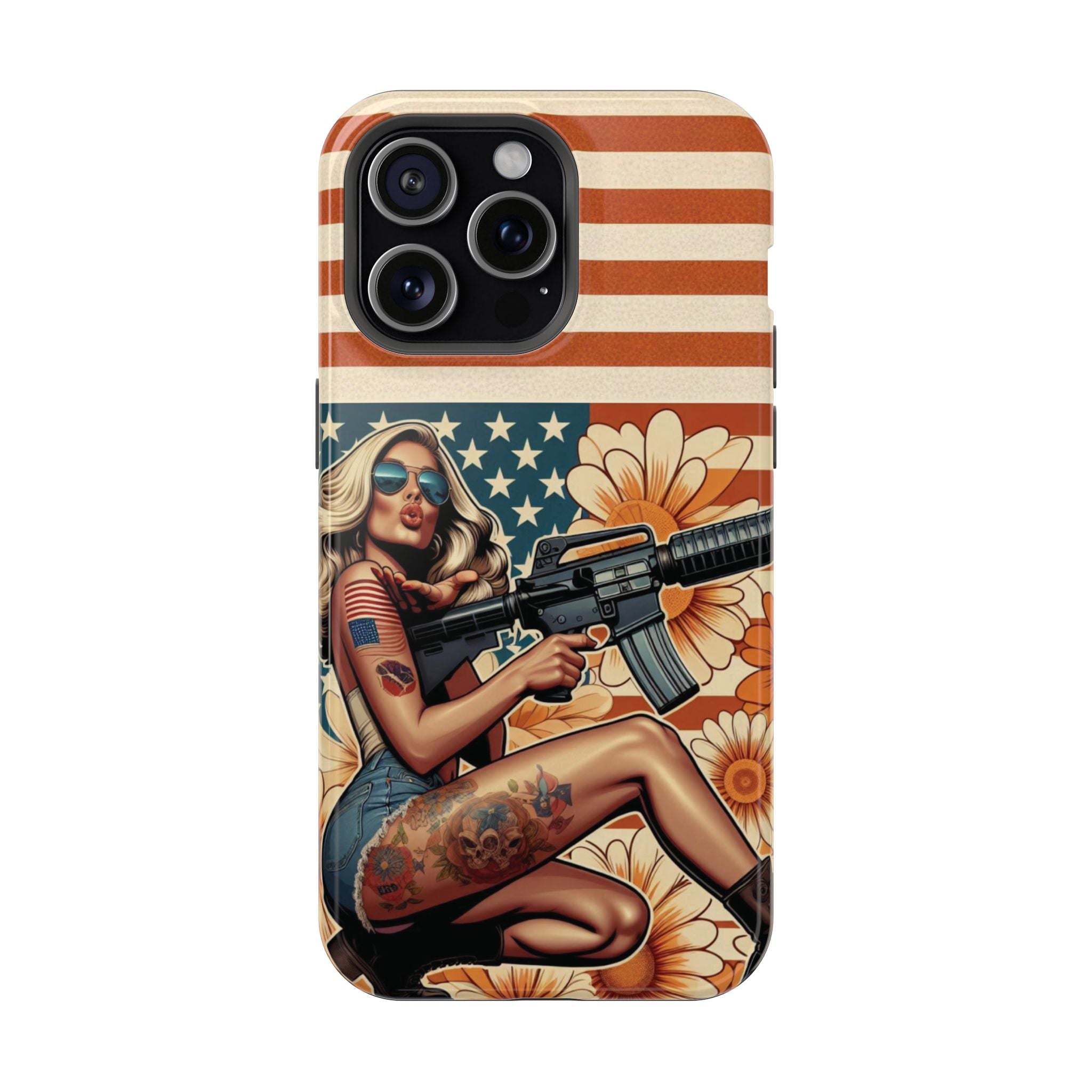 Americana AR-15 Pinup Girl - Magnetic Impact‑Resistant Phone Case  iPhone 13-17 / Samsung S26  MagSafe Compatible