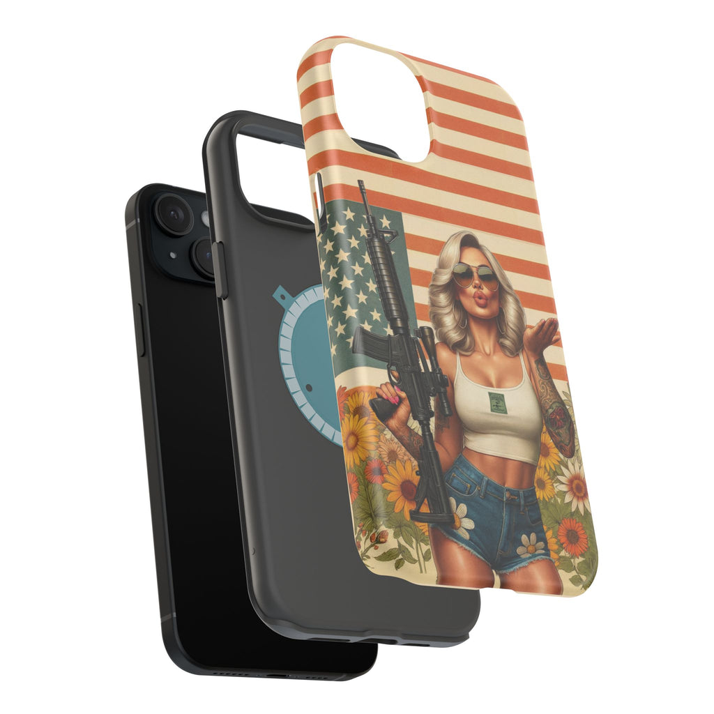 Americana AR-15 Pinup Girl - Magnetic Impact‑Resistant Phone Case  iPhone 13-17 / Samsung S26  MagSafe Compatible