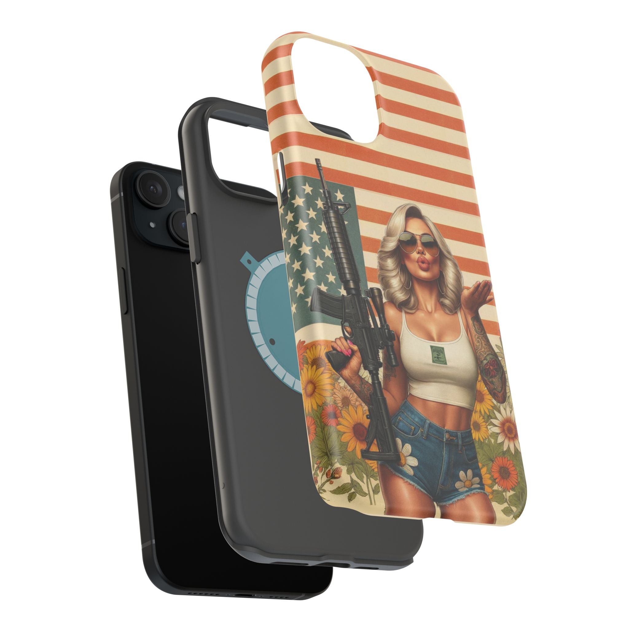 Americana AR-15 Pinup Girl - Magnetic Impact‑Resistant Phone Case  iPhone 13-17 / Samsung S26  MagSafe Compatible