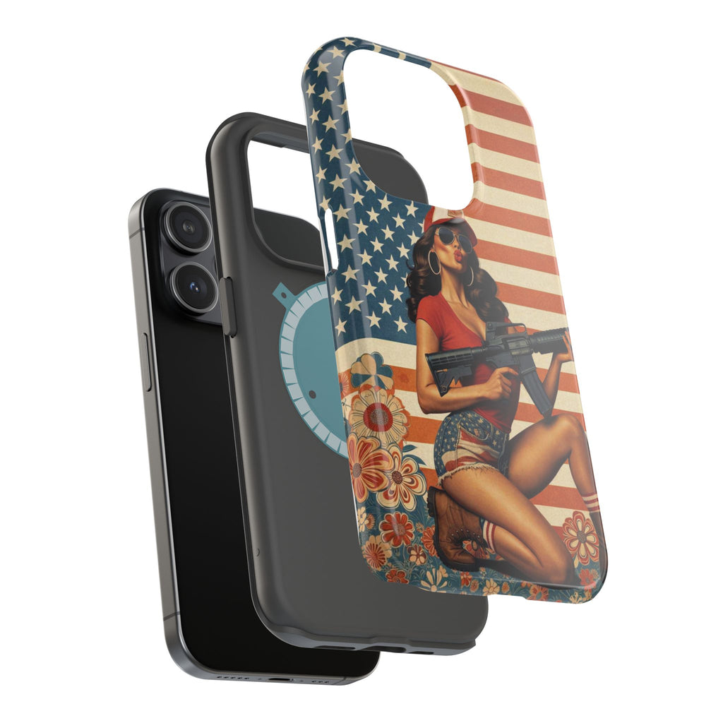 Americana AR-15 Pinup Girl - Magnetic Impact‑Resistant Phone Case  iPhone 13-17 / Samsung S26  MagSafe Compatible