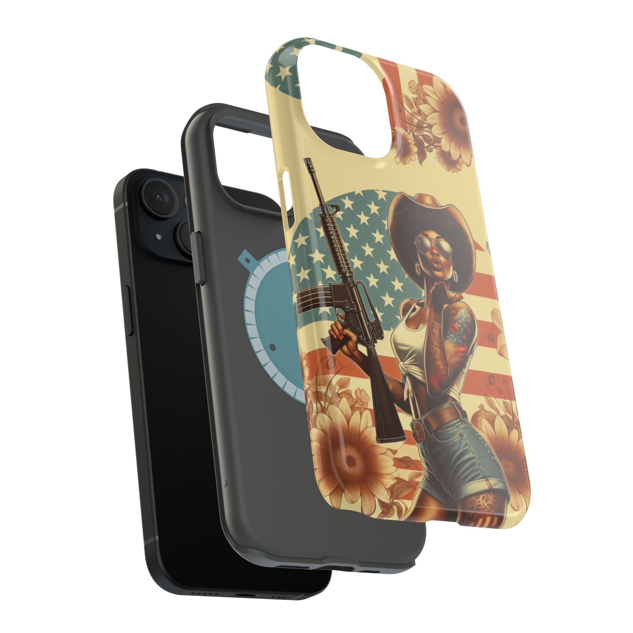 Americana AR-15 Pinup Girl - Magnetic Impact‑Resistant Phone Case  iPhone 13-17 / Samsung S26  MagSafe Compatible