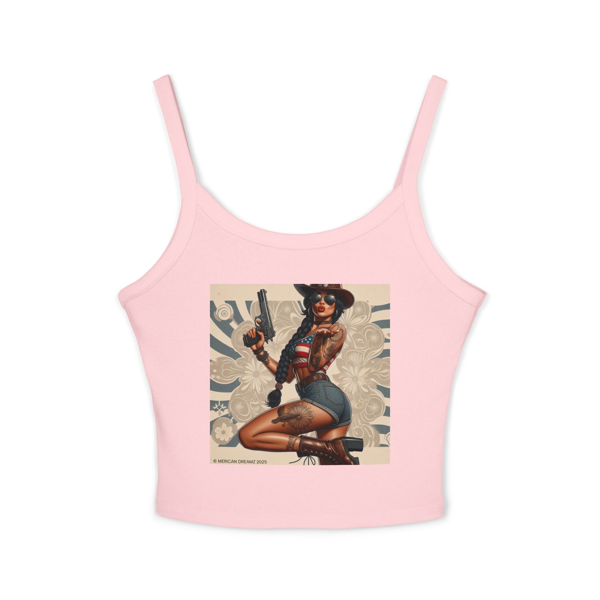 Retro Pinup Girl Tank Top — Vintage Floral Spaghetti Strap