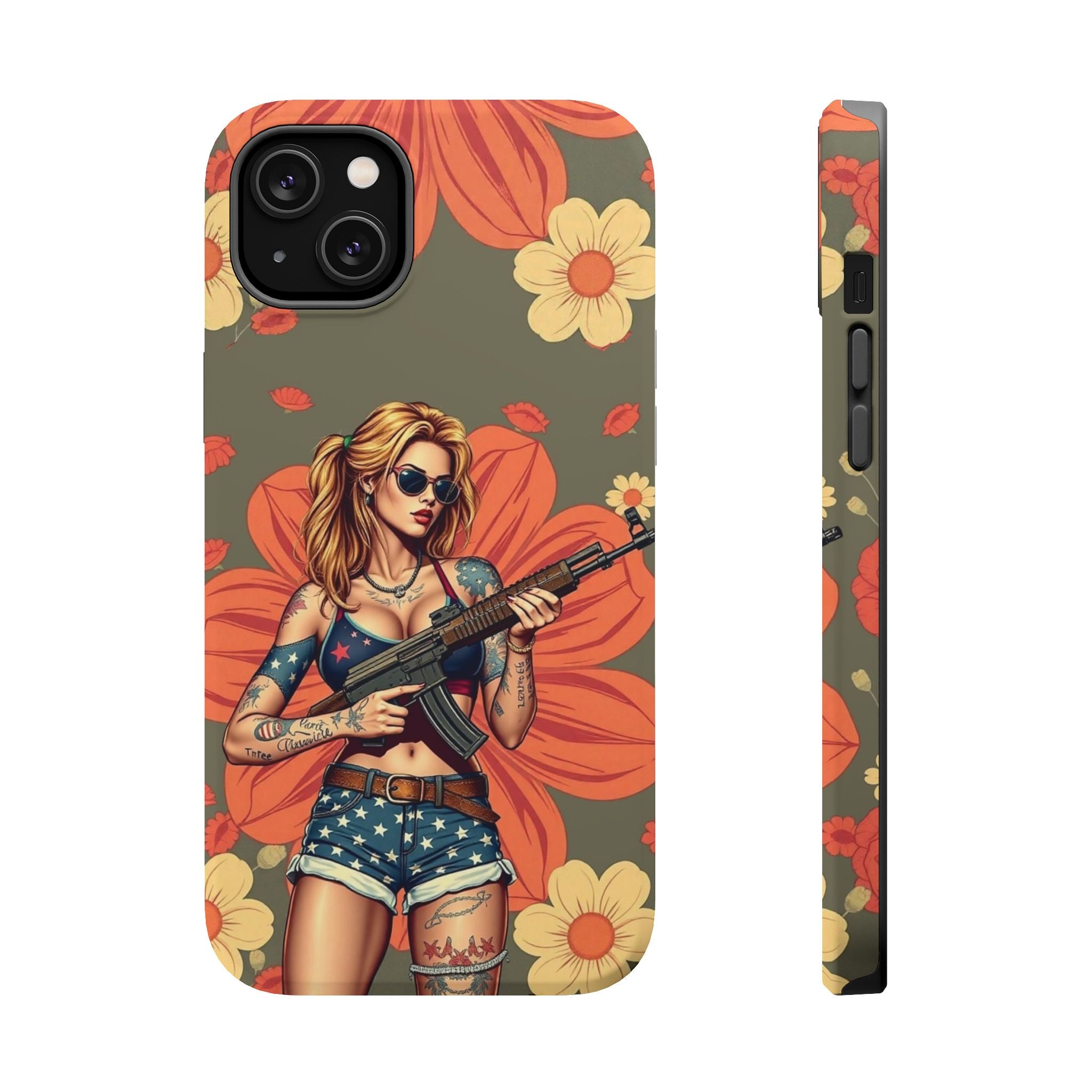 Americana AK-47 Pinup Girl - Magnetic Impact‑Resistant Phone Case  iPhone 13-17 / Samsung S26  MagSafe Compatible