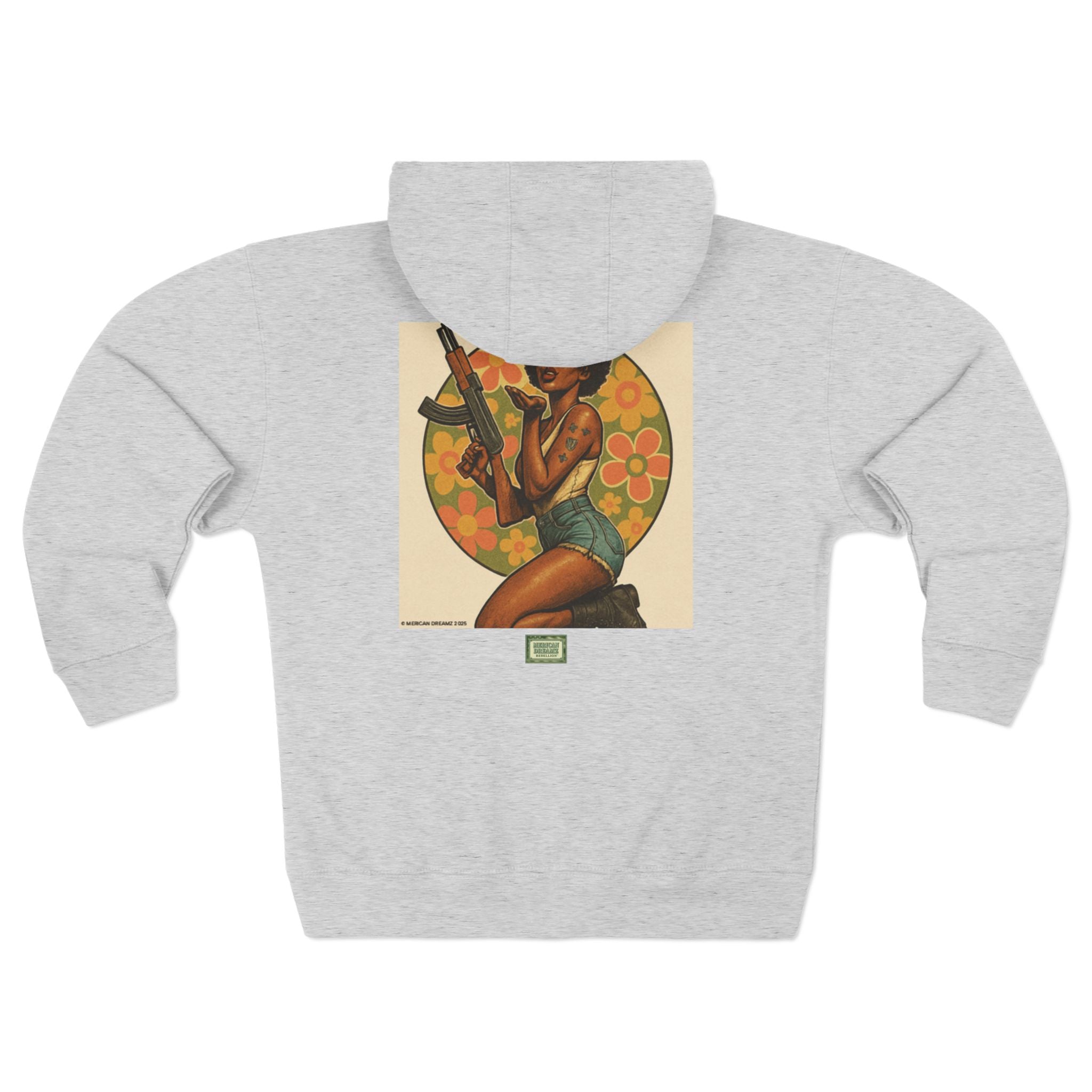 Americana Pinup girl with AK-47 Zip Hoodie — Retro Vintage Patriotic Graphic
