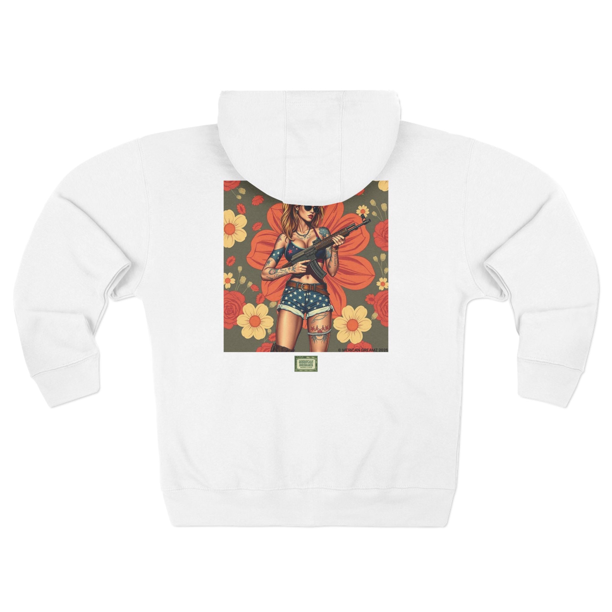 Americana Pinup girl with AK-47 Zip Hoodie — Retro Vintage Patriotic Graphic