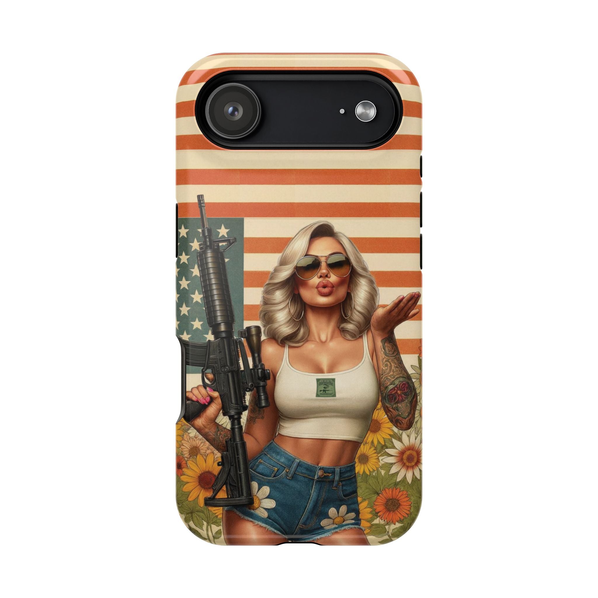 Americana AR-15 Pinup Girl - Magnetic Impact‑Resistant Phone Case  iPhone 13-17 / Samsung S26  MagSafe Compatible