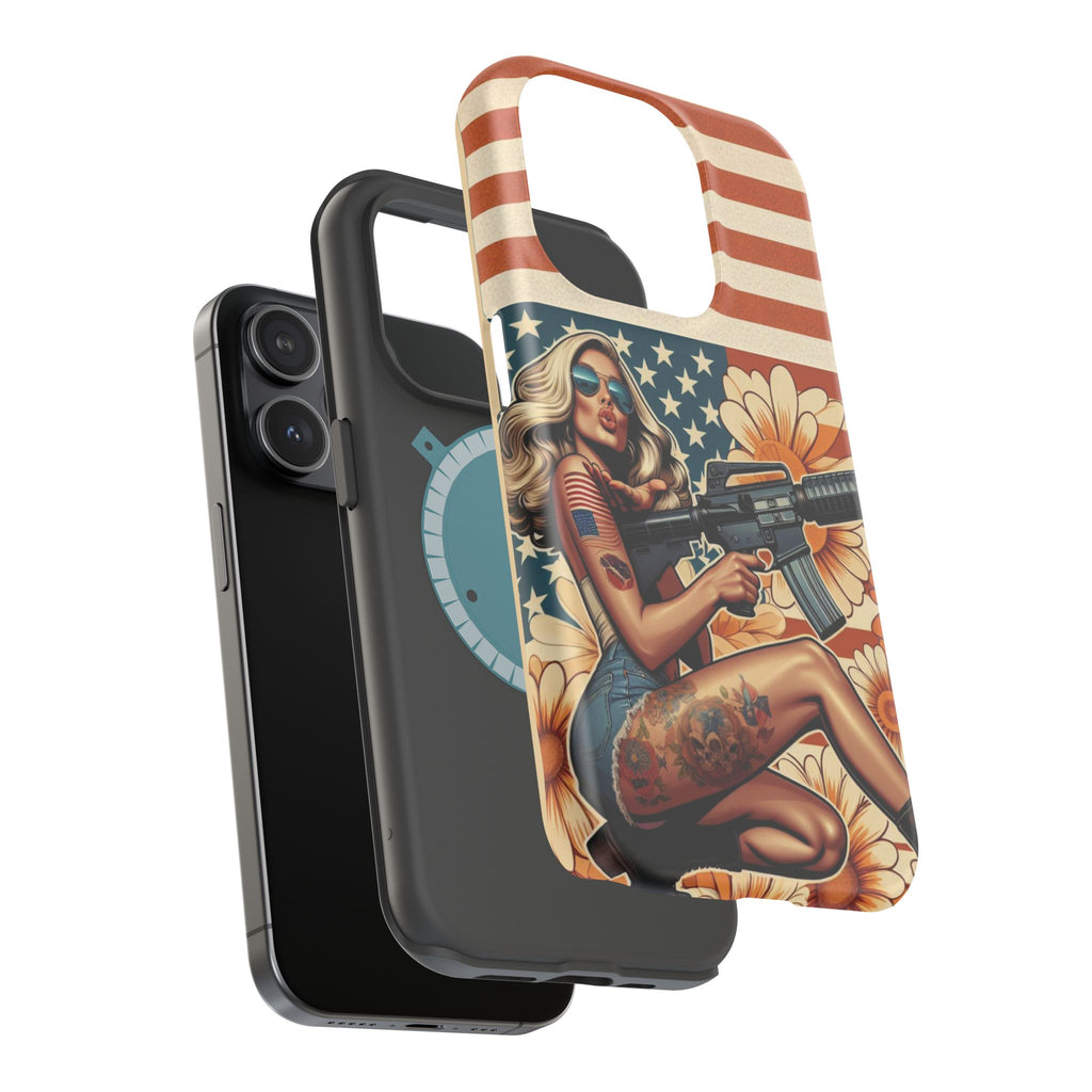 Americana AR-15 Pinup Girl - Magnetic Impact‑Resistant Phone Case  iPhone 13-17 / Samsung S26  MagSafe Compatible