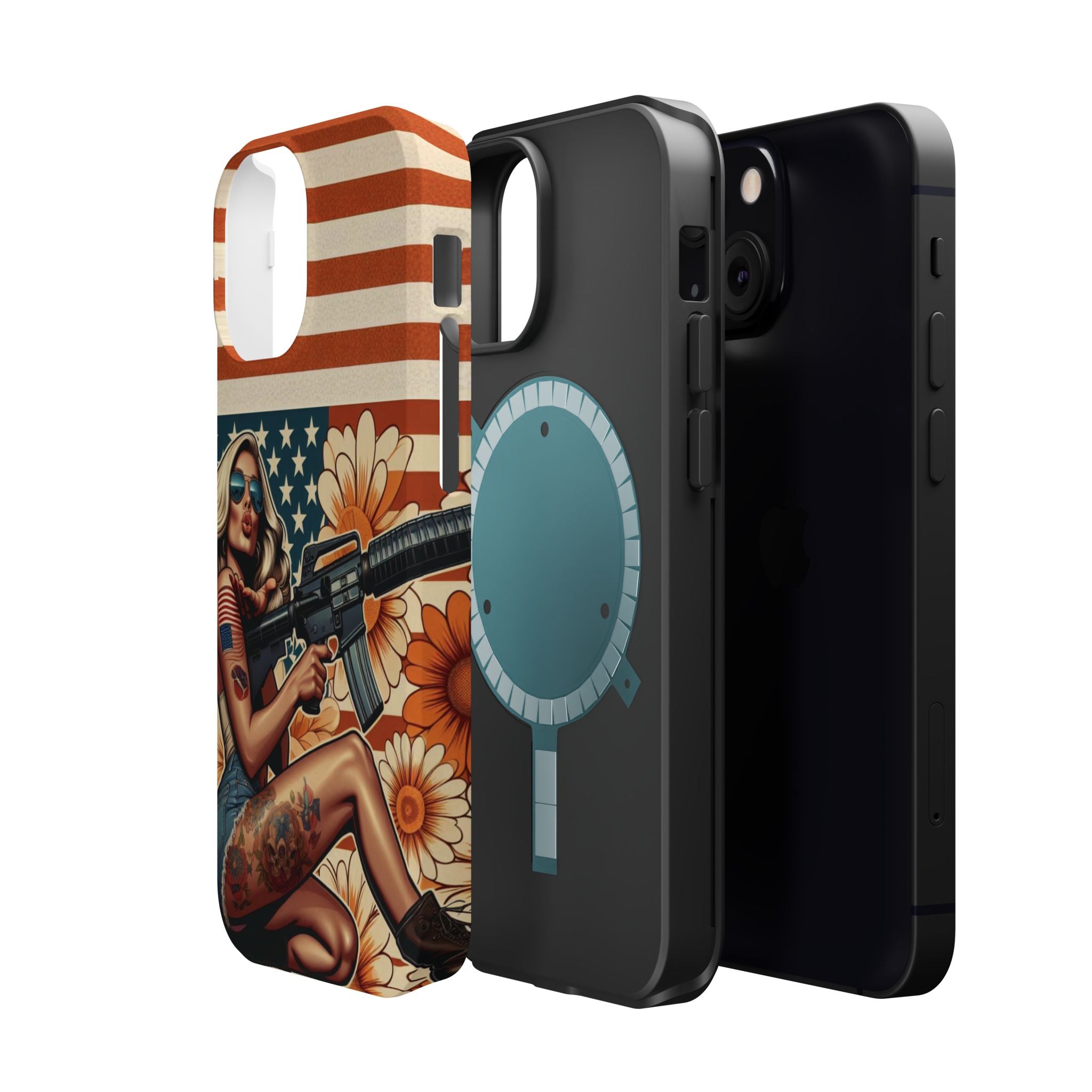 Americana AR-15 Pinup Girl - Magnetic Impact‑Resistant Phone Case  iPhone 13-17 / Samsung S26  MagSafe Compatible