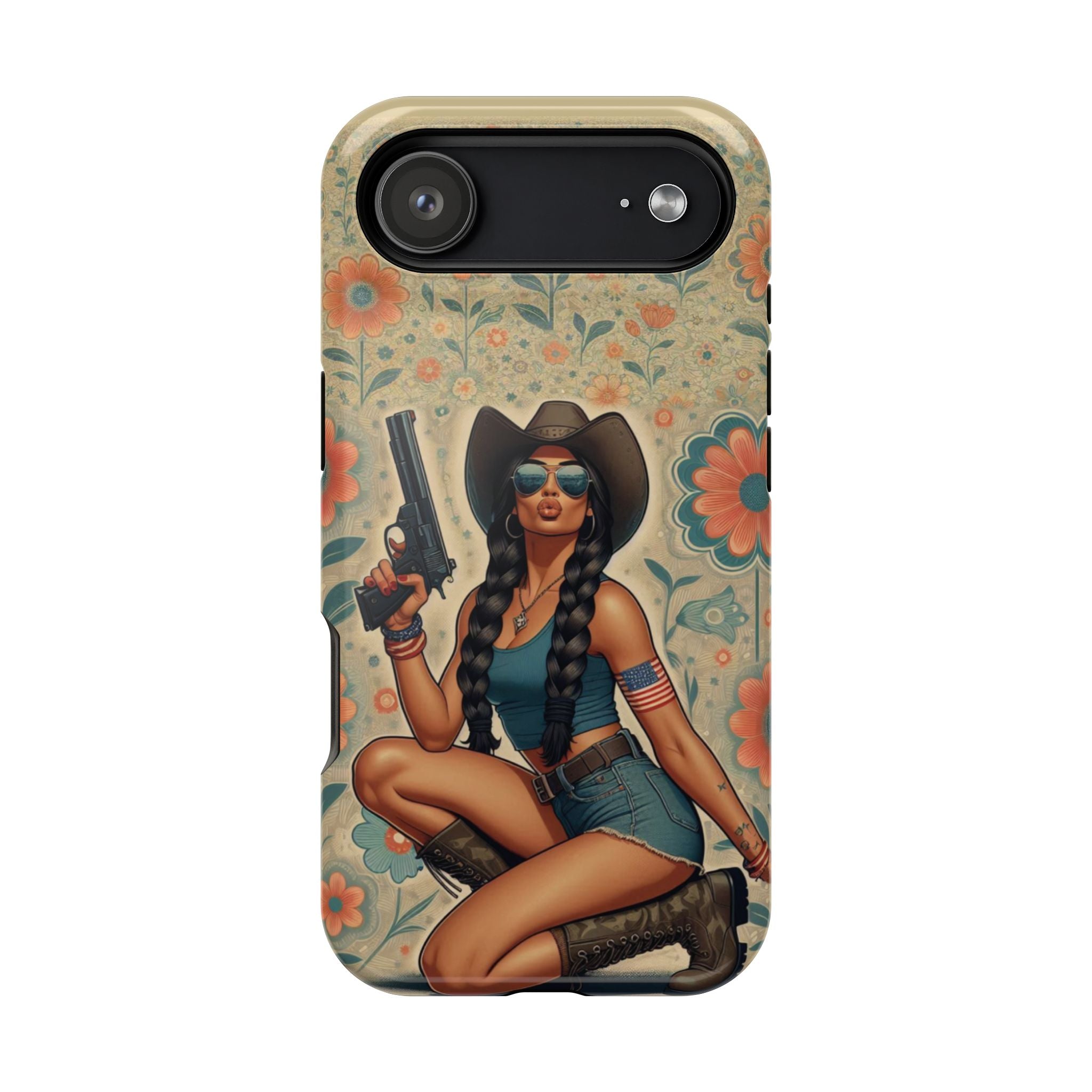 Americana 9mm Pinup Girl - Magnetic Impact‑Resistant Phone Case  iPhone 13-17 / Samsung S26  MagSafe Compatible