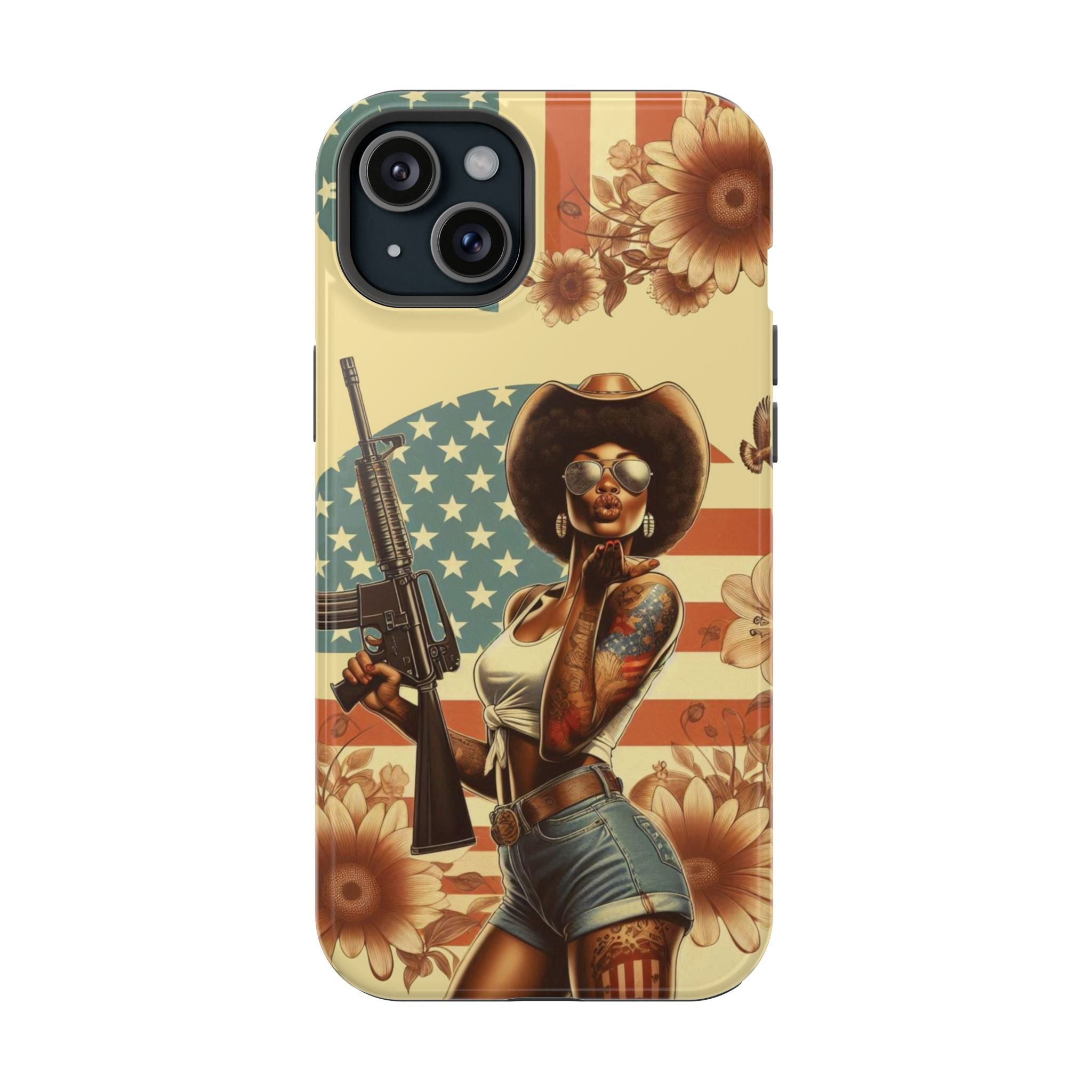 Americana AR-15 Pinup Girl - Magnetic Impact‑Resistant Phone Case  iPhone 13-17 / Samsung S26  MagSafe Compatible