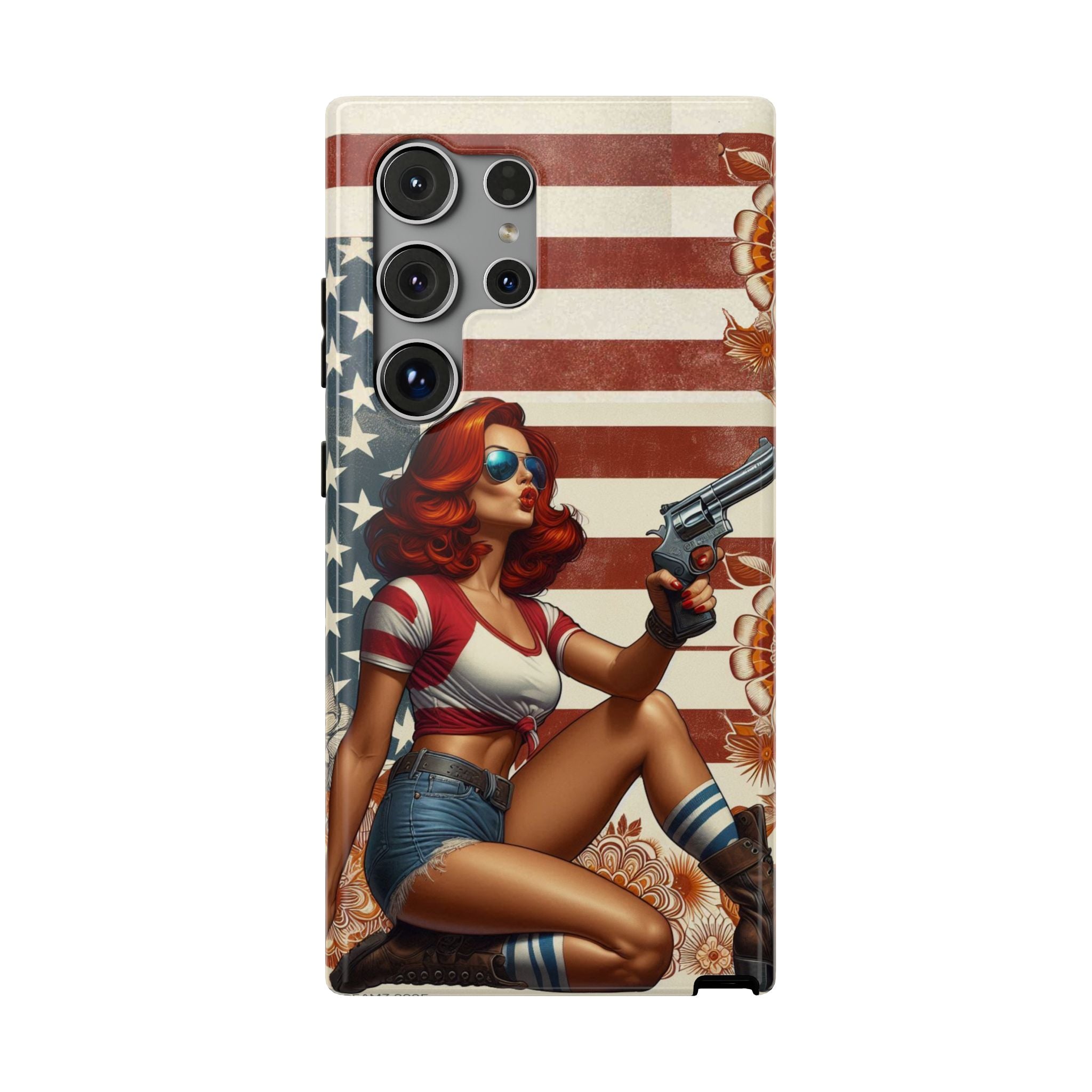 Americana 44 Magnum Pinup Girl - Impact‑Resistant Phone Case   Samsung Galaxy Series S22 / S22+ / S22 Ultra - S25 / S25+ / S25 Ultra