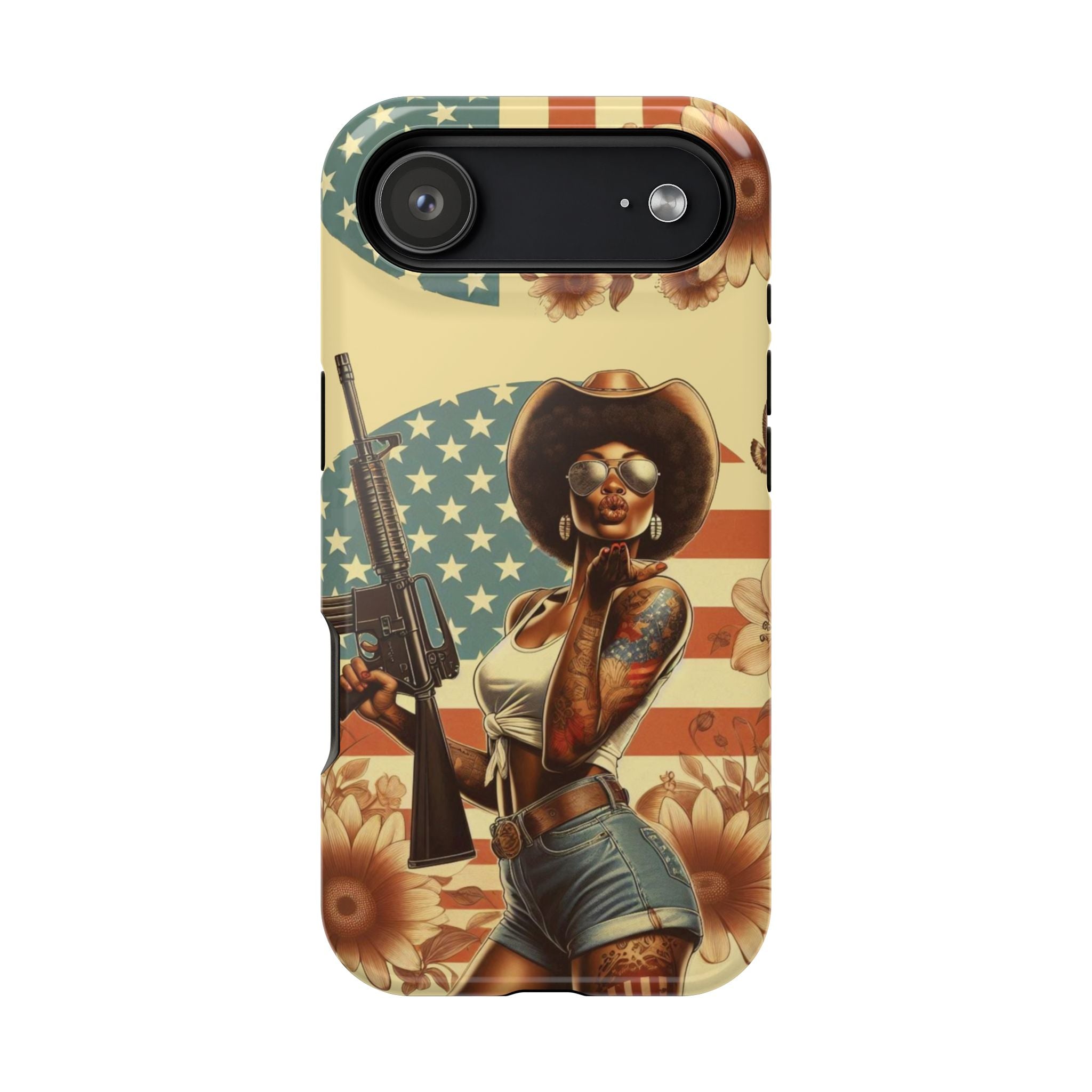 Americana AR-15 Pinup Girl - Magnetic Impact‑Resistant Phone Case  iPhone 13-17 / Samsung S26  MagSafe Compatible