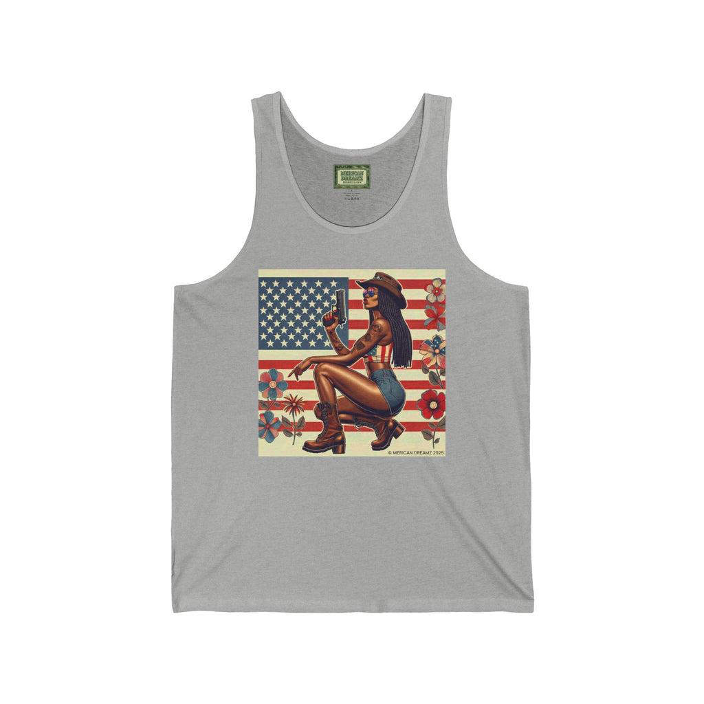 Patriotic Pin-Up Tank Top — Vintage American Flag Girl Graphic