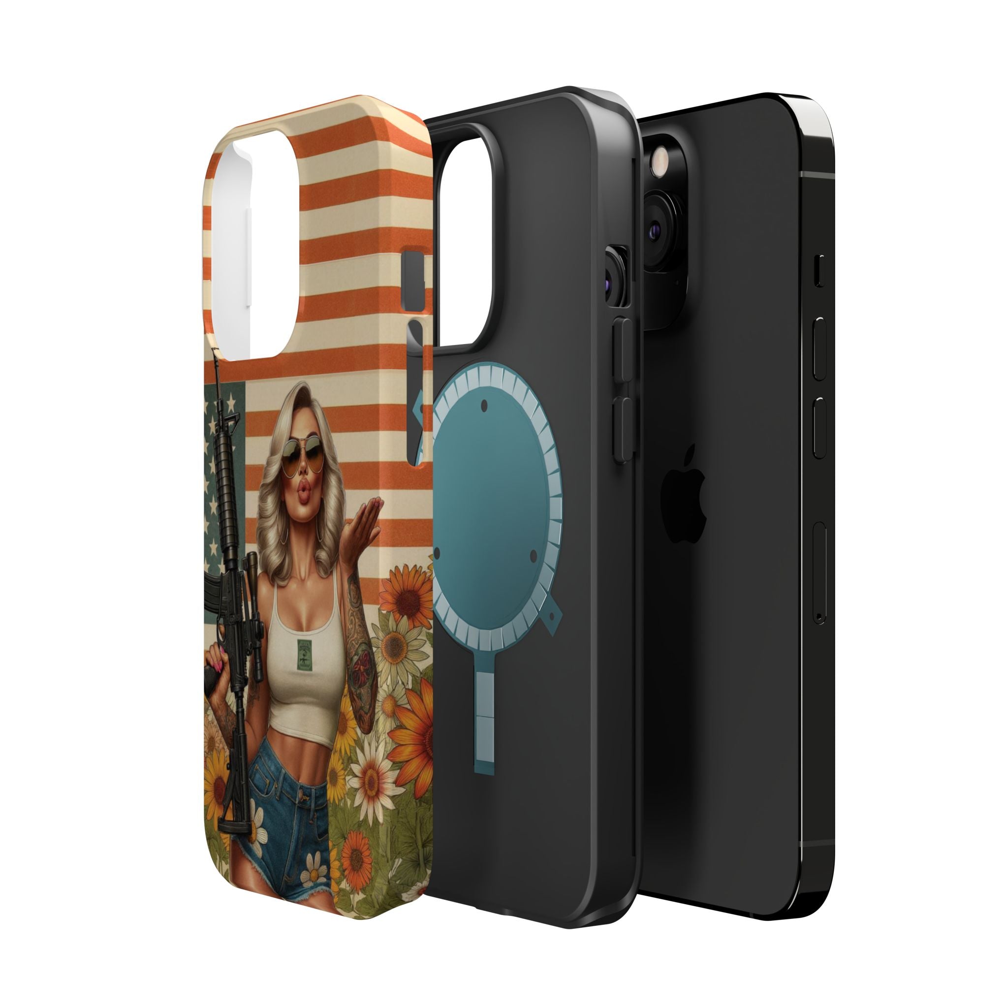 Americana AR-15 Pinup Girl - Magnetic Impact‑Resistant Phone Case  iPhone 13-17 / Samsung S26  MagSafe Compatible