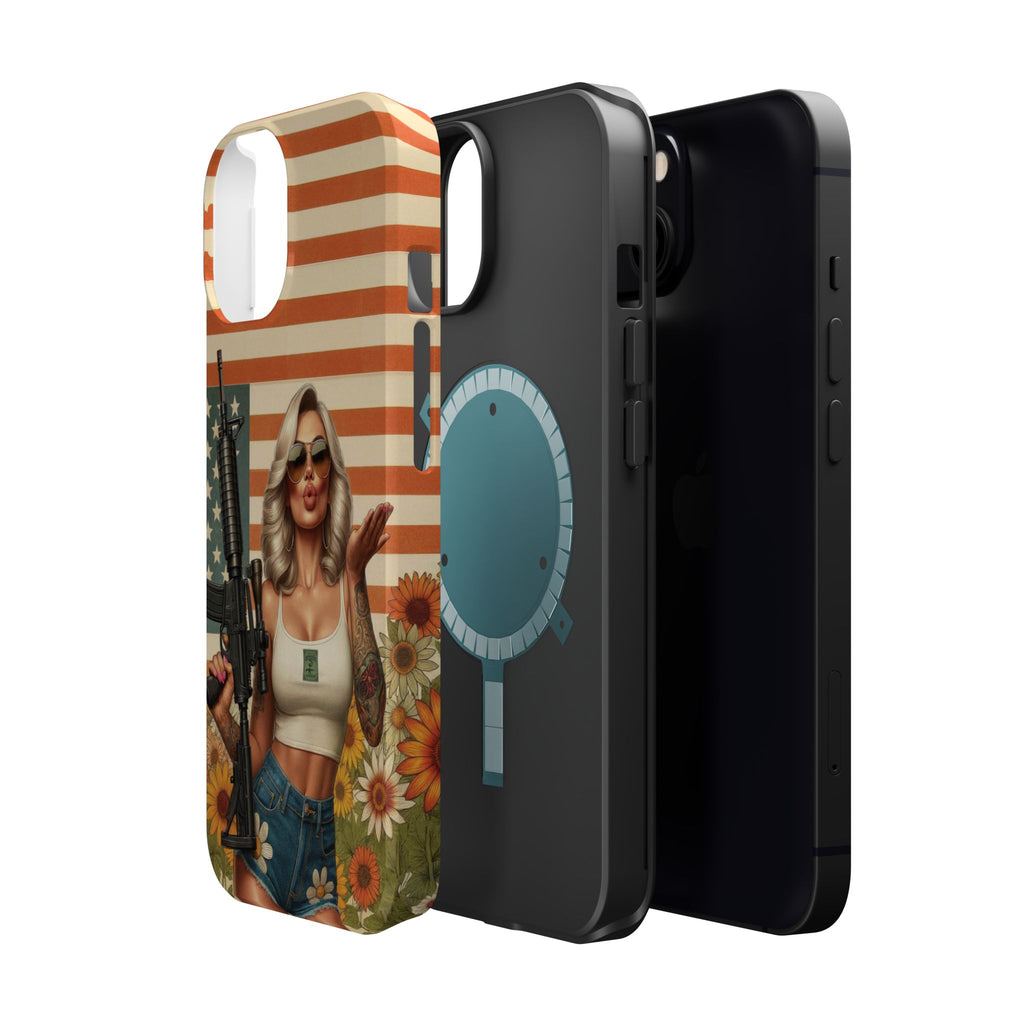 Americana AR-15 Pinup Girl - Magnetic Impact‑Resistant Phone Case  iPhone 13-17 / Samsung S26  MagSafe Compatible
