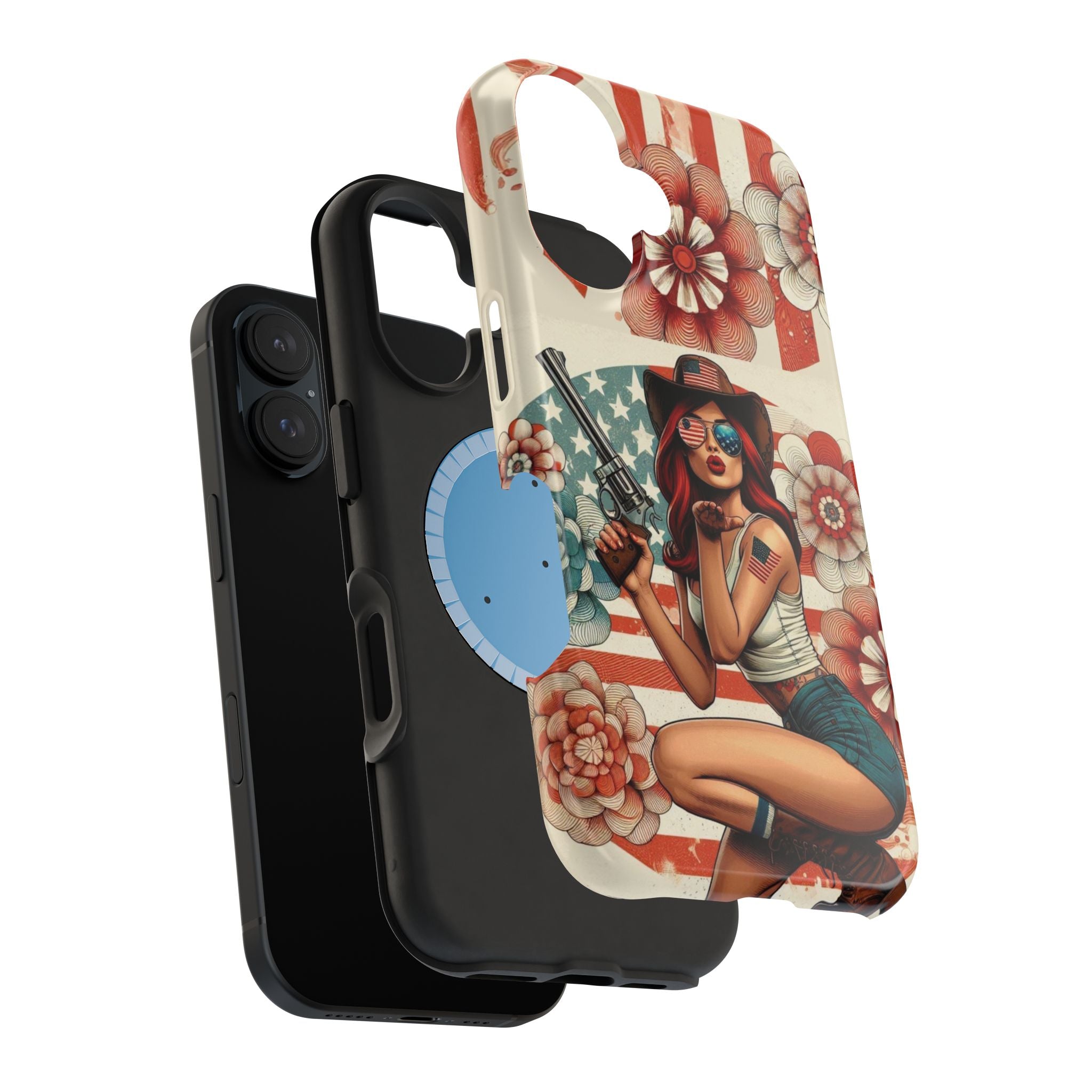 Americana .44 Magnum Pinup Girl - Magnetic Impact‑Resistant Phone Case  iPhone 13-17 / Samsung S26  MagSafe Compatible