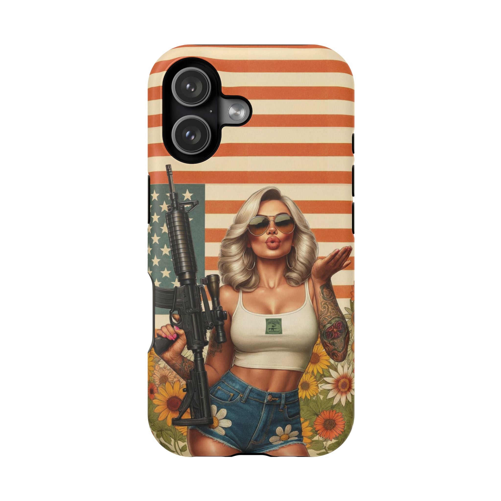 Americana AR-15 Pinup Girl - Magnetic Impact‑Resistant Phone Case  iPhone 13-17 / Samsung S26  MagSafe Compatible