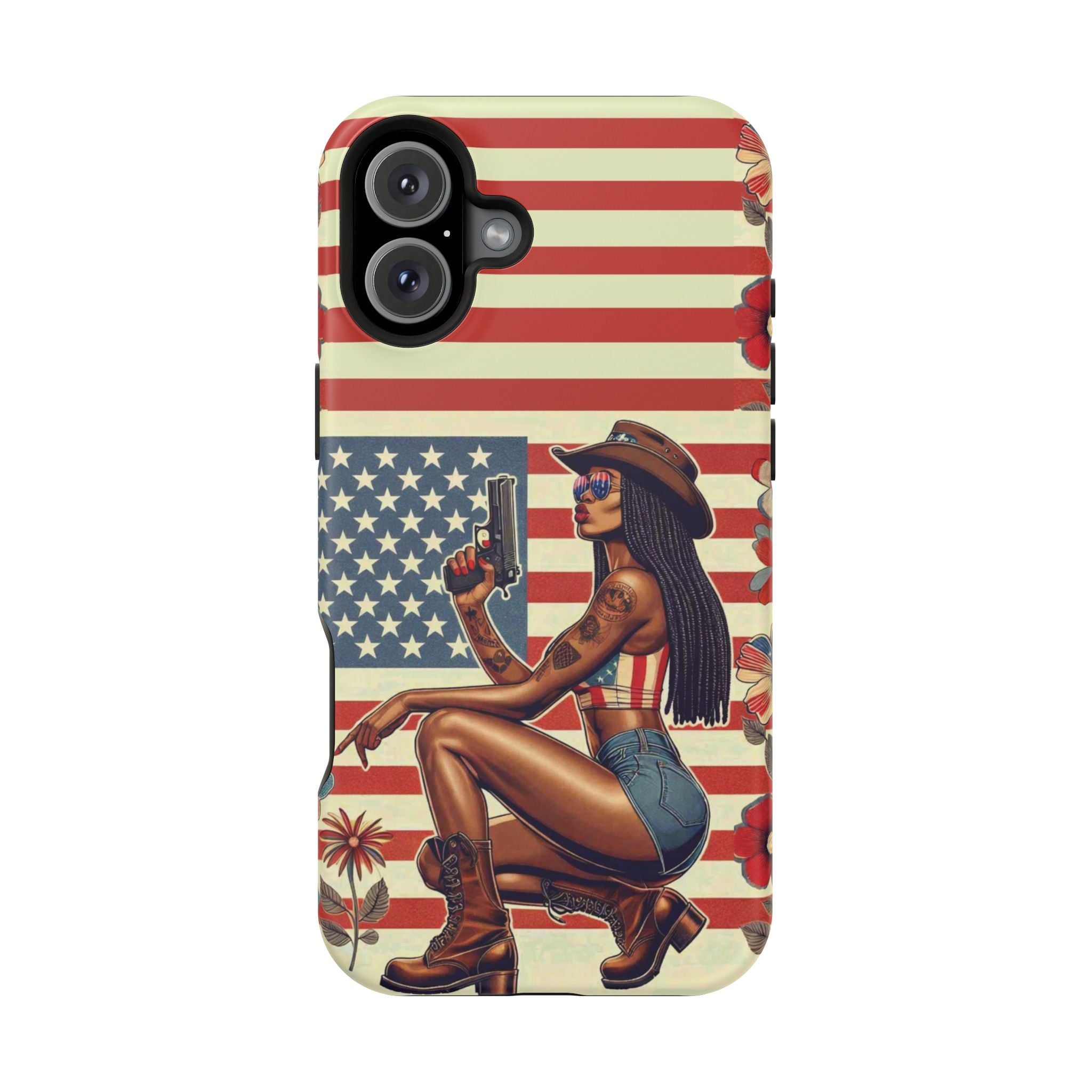 Americana 9mm Pinup Girl - Magnetic Impact‑Resistant Phone Case  iPhone 13-17 / Samsung S26  MagSafe Compatible