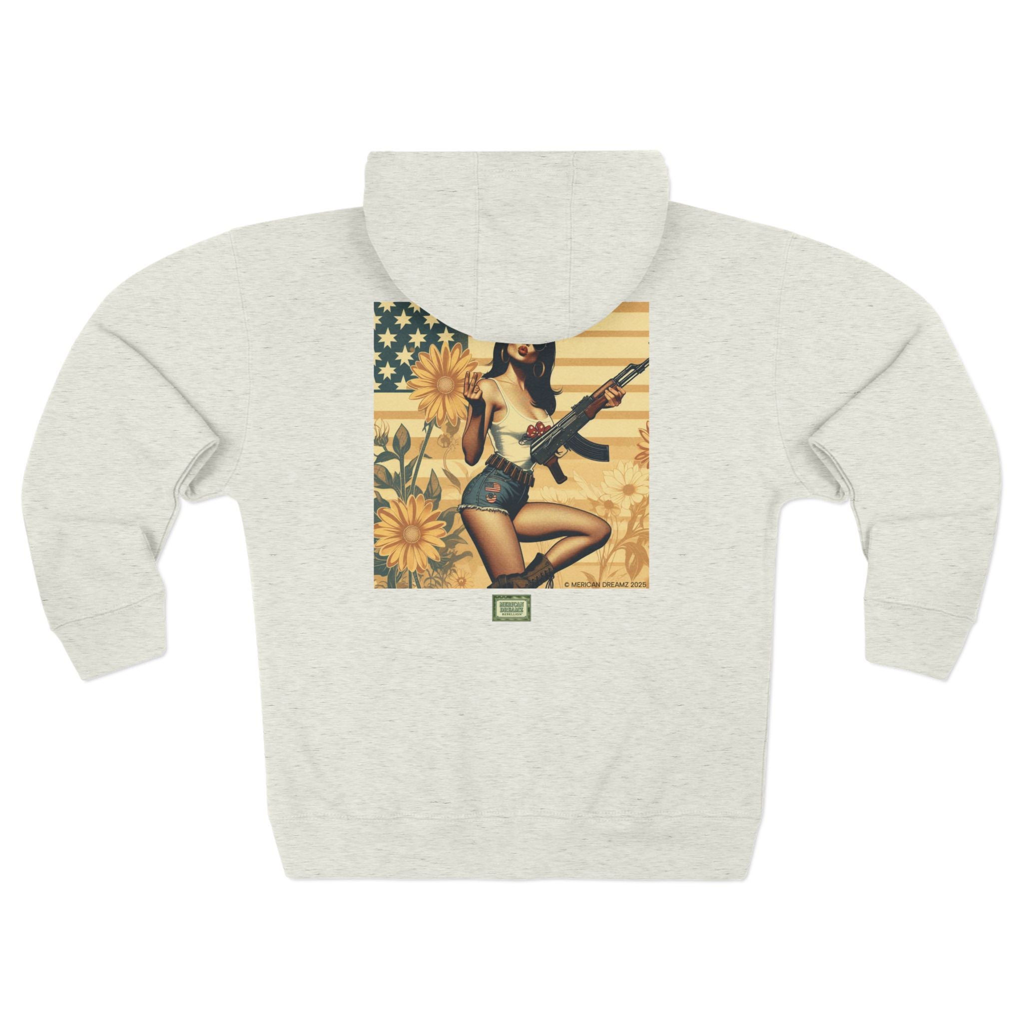Americana Pinup girl with AK-47 Zip Hoodie — Retro Vintage Patriotic Graphic