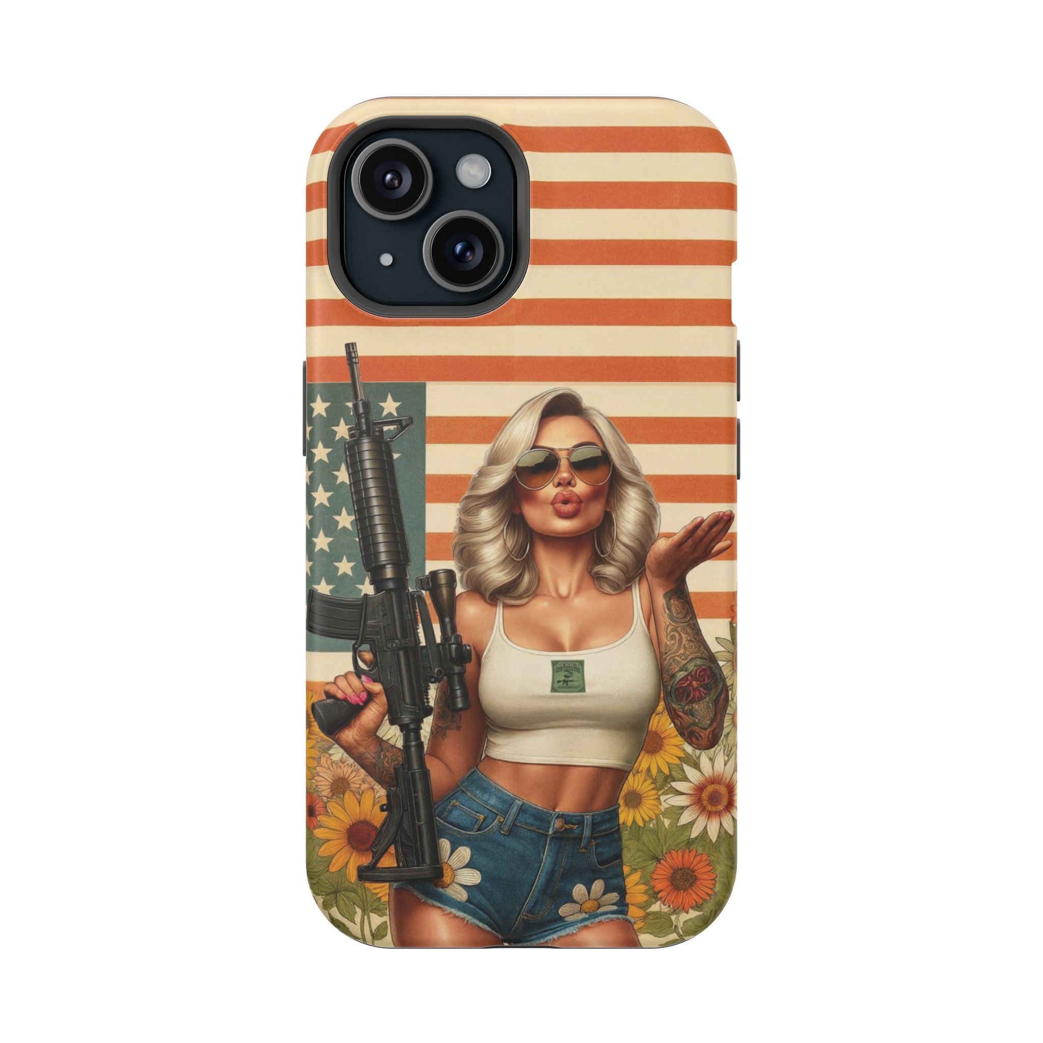 Americana AR-15 Pinup Girl - Magnetic Impact‑Resistant Phone Case  iPhone 13-17 / Samsung S26  MagSafe Compatible