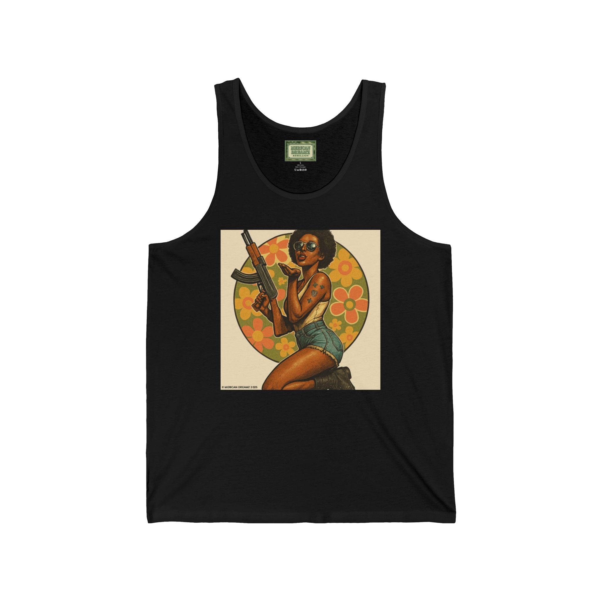 Pin-Up Tank Top — Vintage Americana Gun Flower Girl Graphic