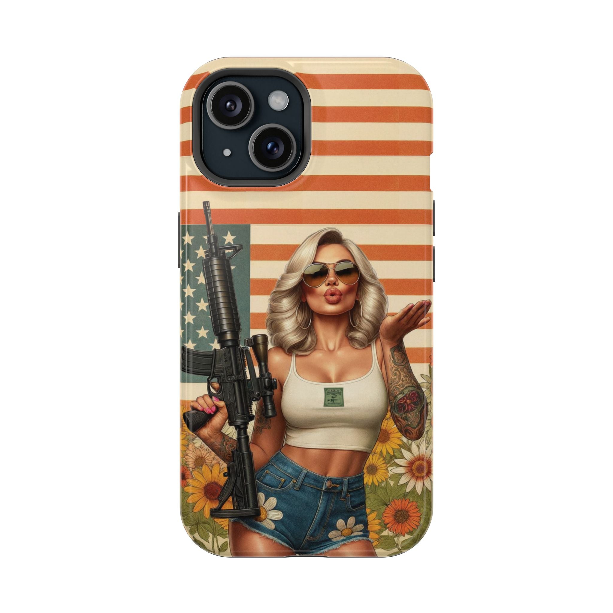 Americana AR-15 Pinup Girl - Magnetic Impact‑Resistant Phone Case  iPhone 13-17 / Samsung S26  MagSafe Compatible