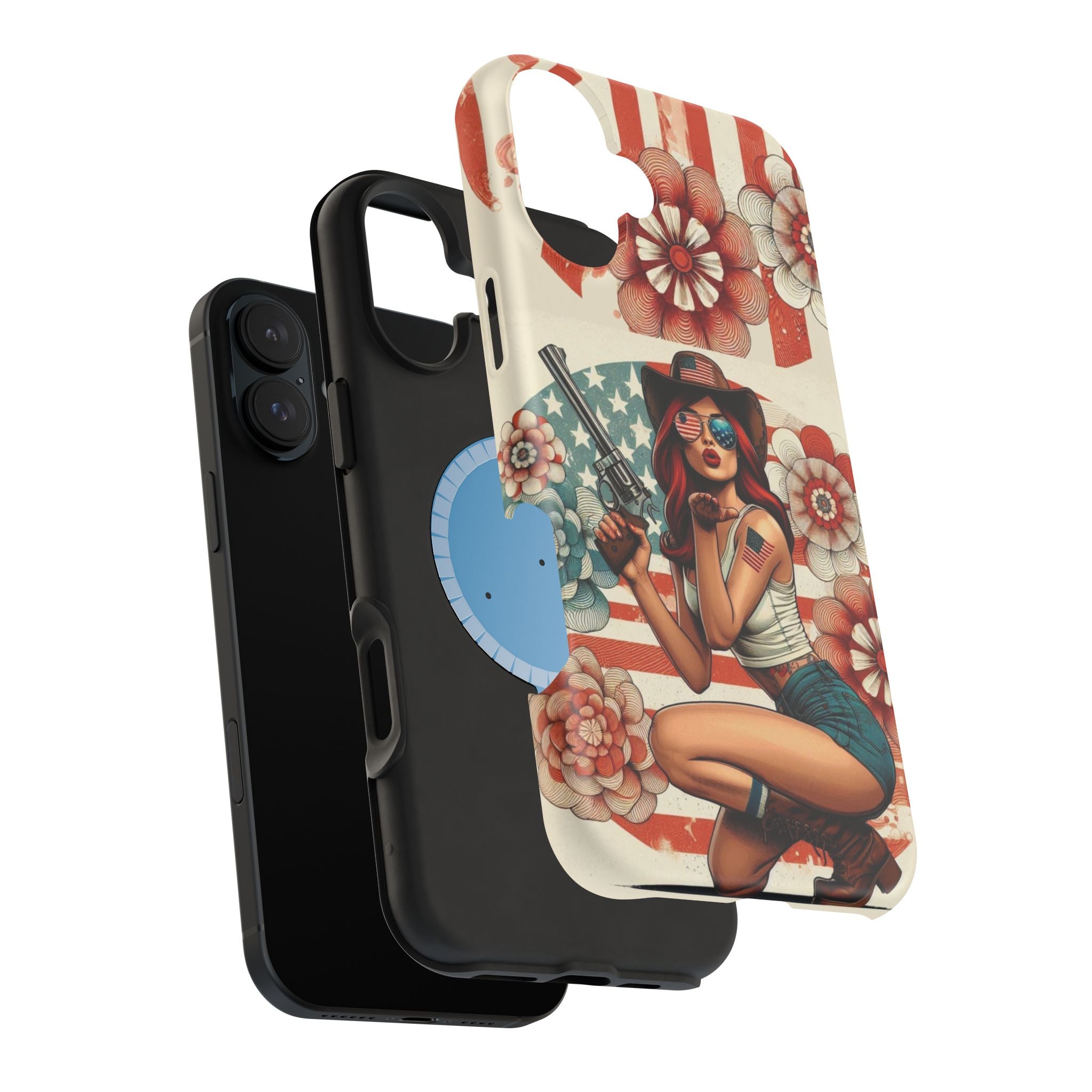 Americana .44 Magnum Pinup Girl - Magnetic Impact‑Resistant Phone Case  iPhone 13-17 / Samsung S26  MagSafe Compatible