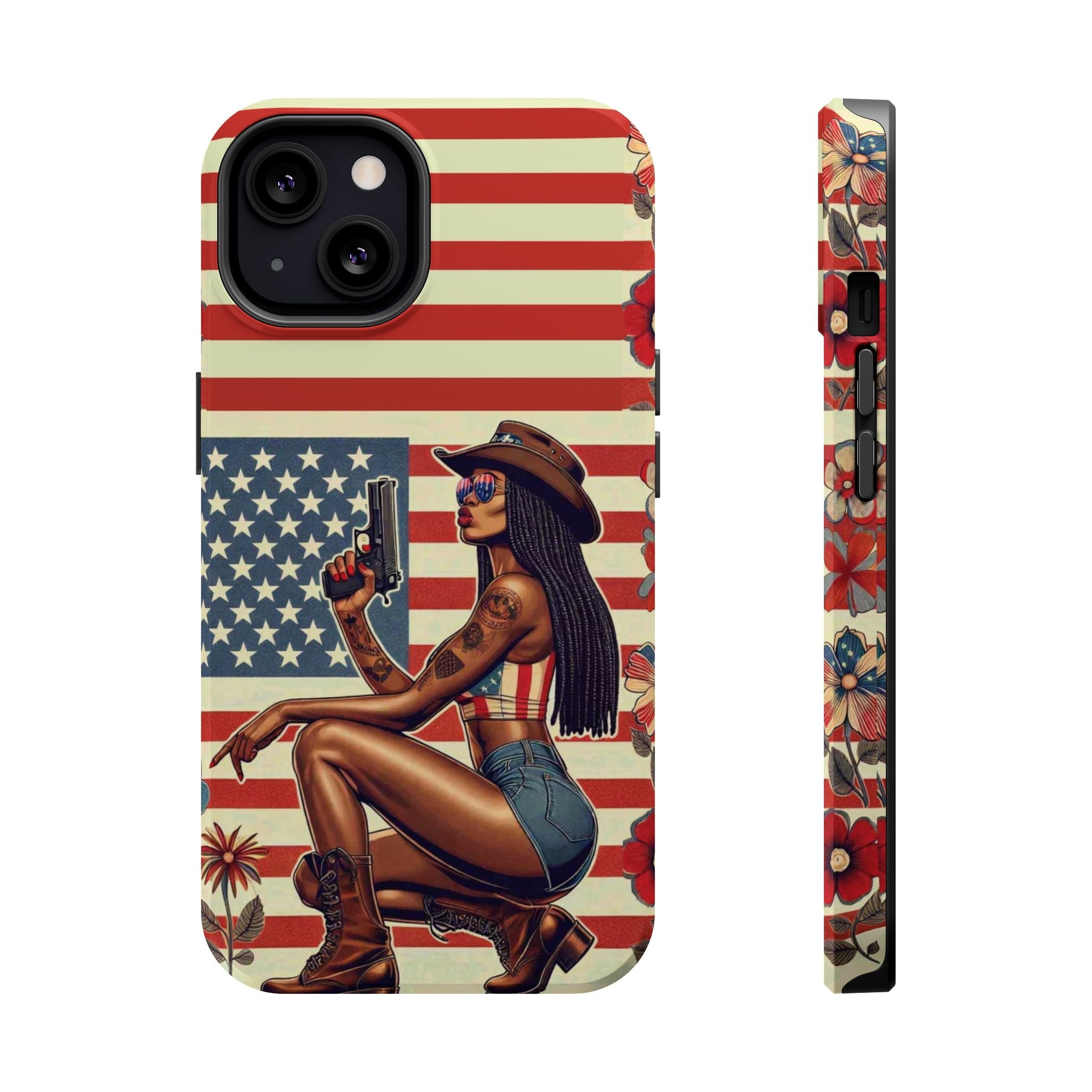 Americana 9mm Pinup Girl - Magnetic Impact‑Resistant Phone Case  iPhone 13-17 / Samsung S26  MagSafe Compatible