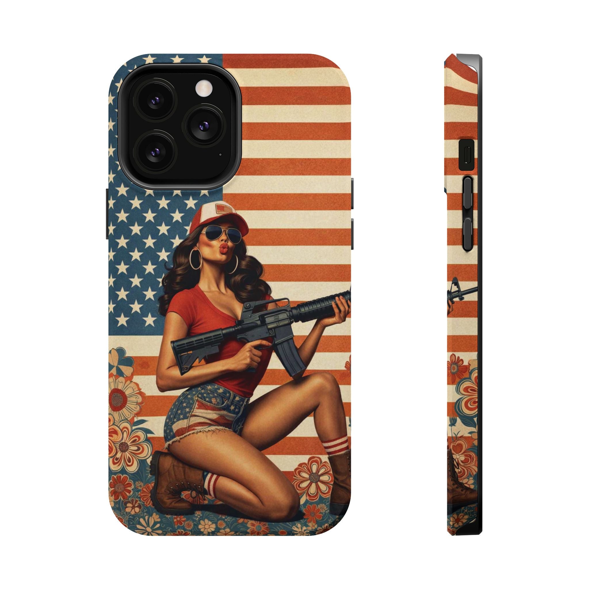 Americana AR-15 Pinup Girl - Magnetic Impact‑Resistant Phone Case  iPhone 13-17 / Samsung S26  MagSafe Compatible
