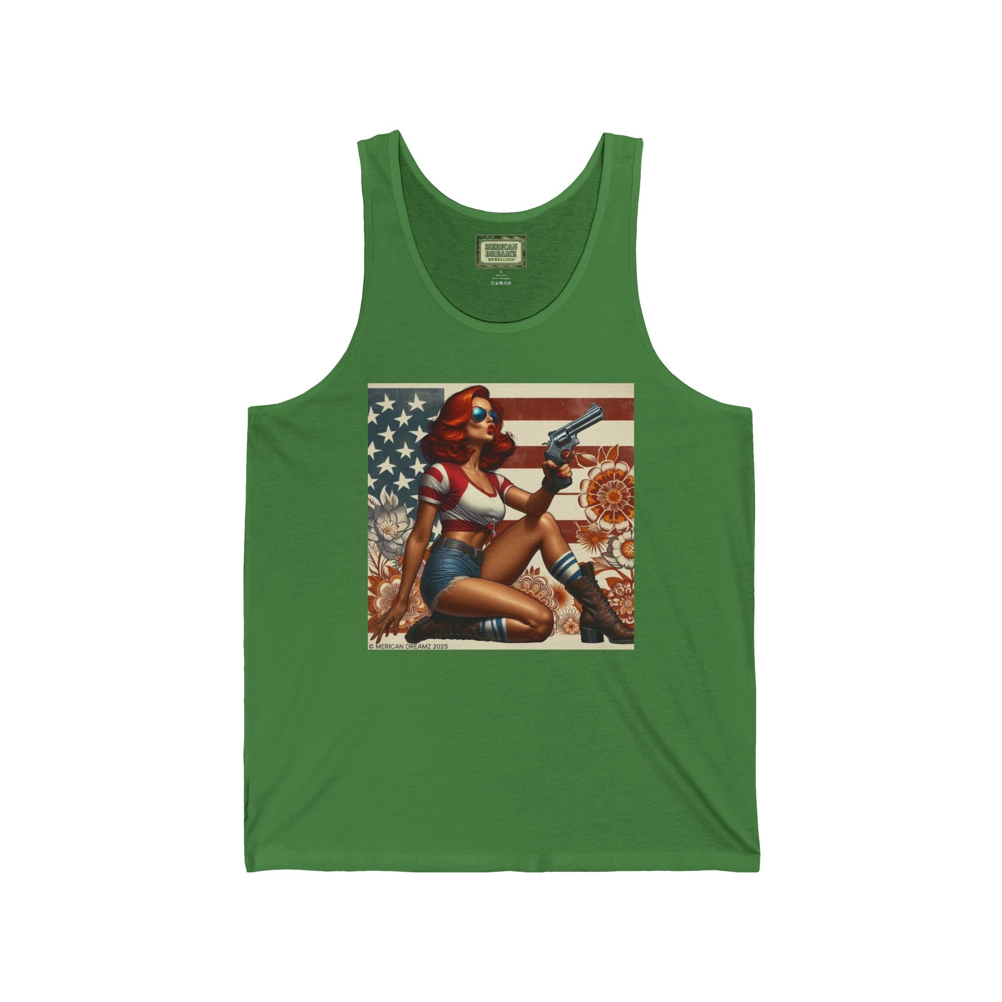 Patriotic Pin-Up Tank Top — Vintage American Flag Girl Graphic