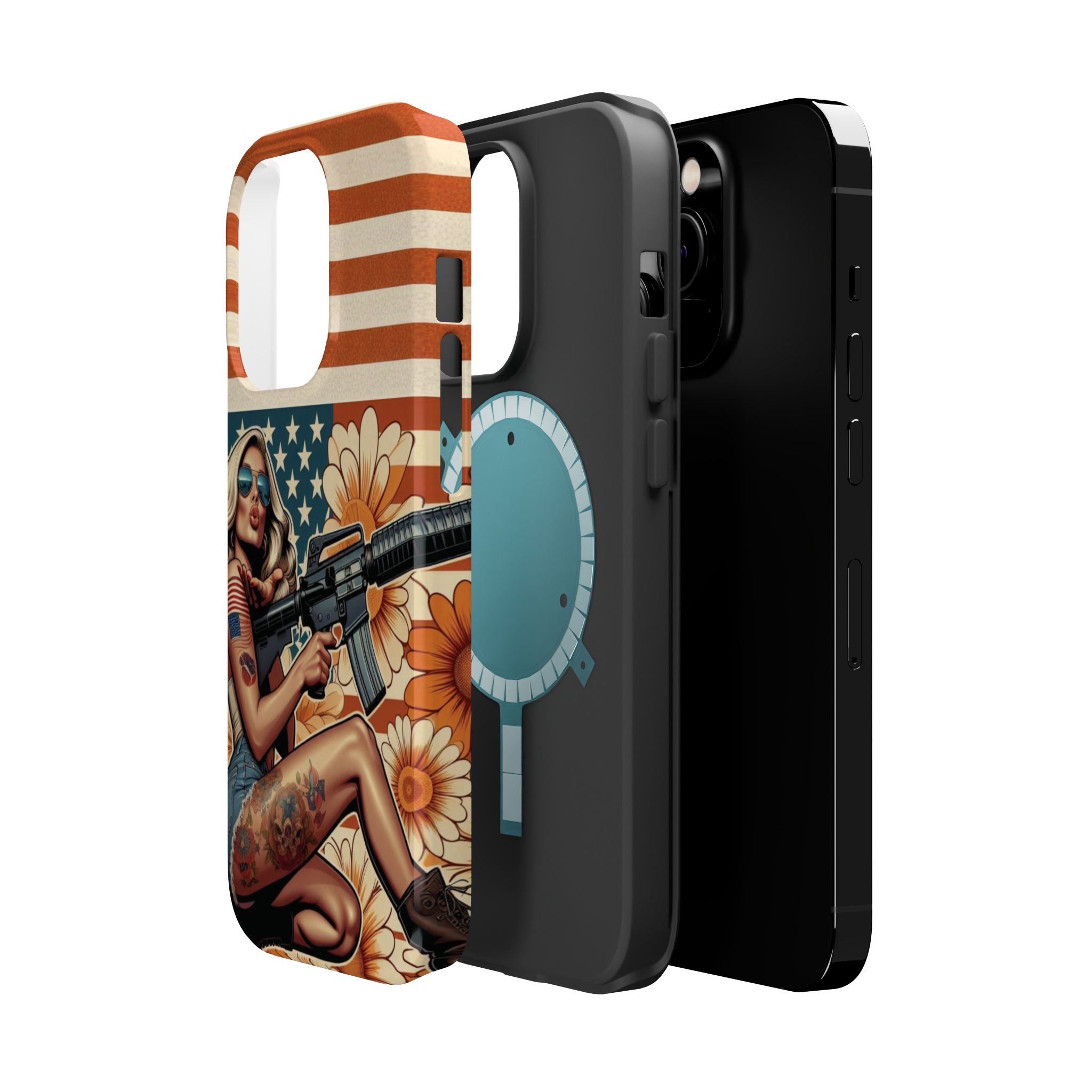 Americana AR-15 Pinup Girl - Magnetic Impact‑Resistant Phone Case  iPhone 13-17 / Samsung S26  MagSafe Compatible
