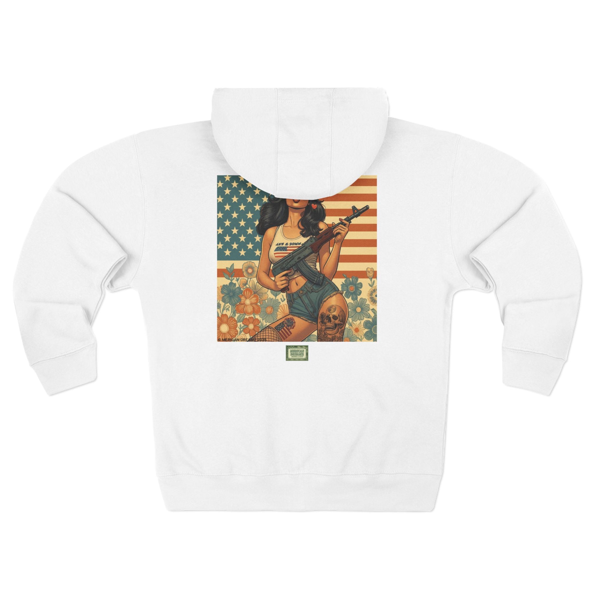 Americana Pinup girl with AK-47 Zip Hoodie — Retro Vintage Patriotic Graphic