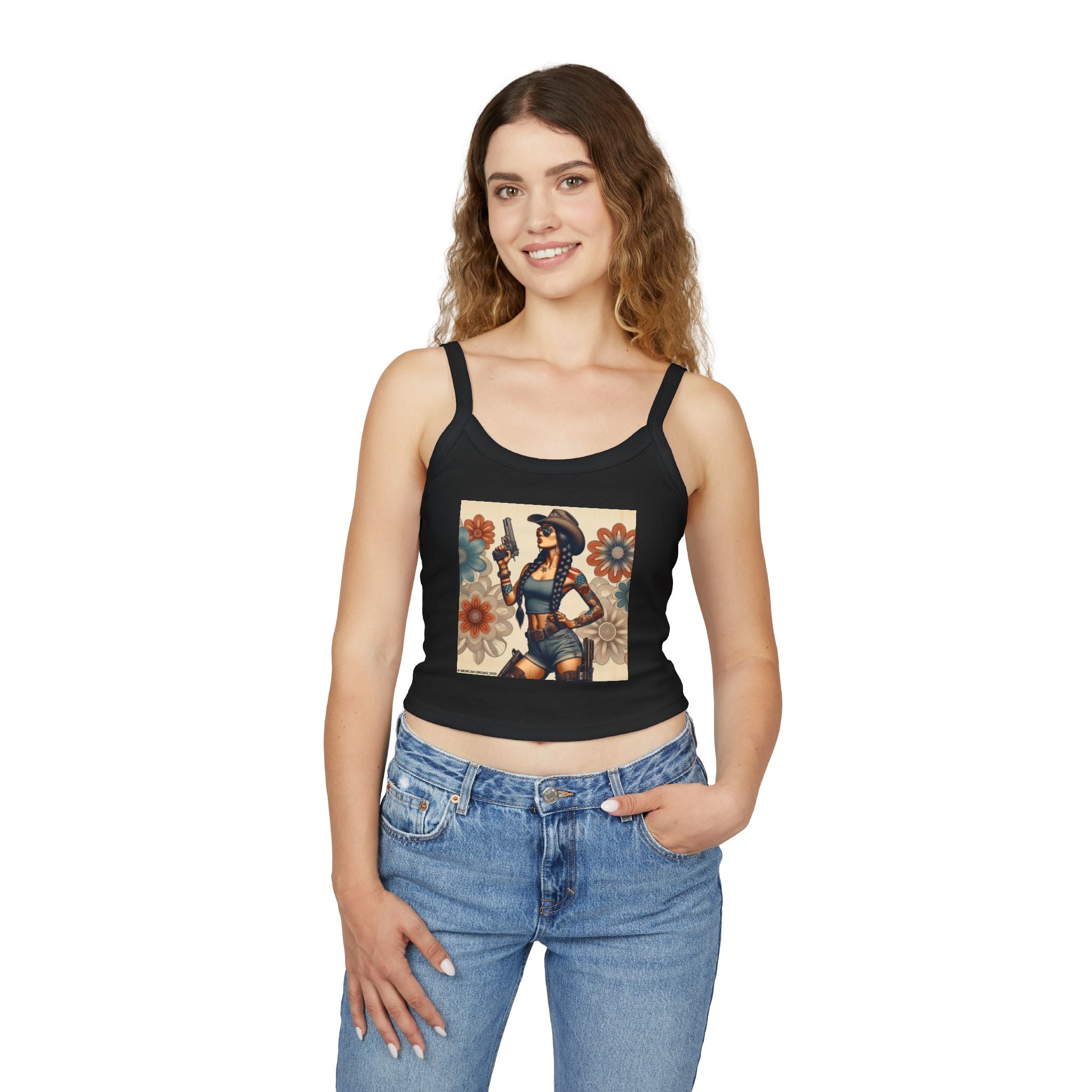Retro Pinup Girl Tank Top — Vintage Floral Spaghetti Strap