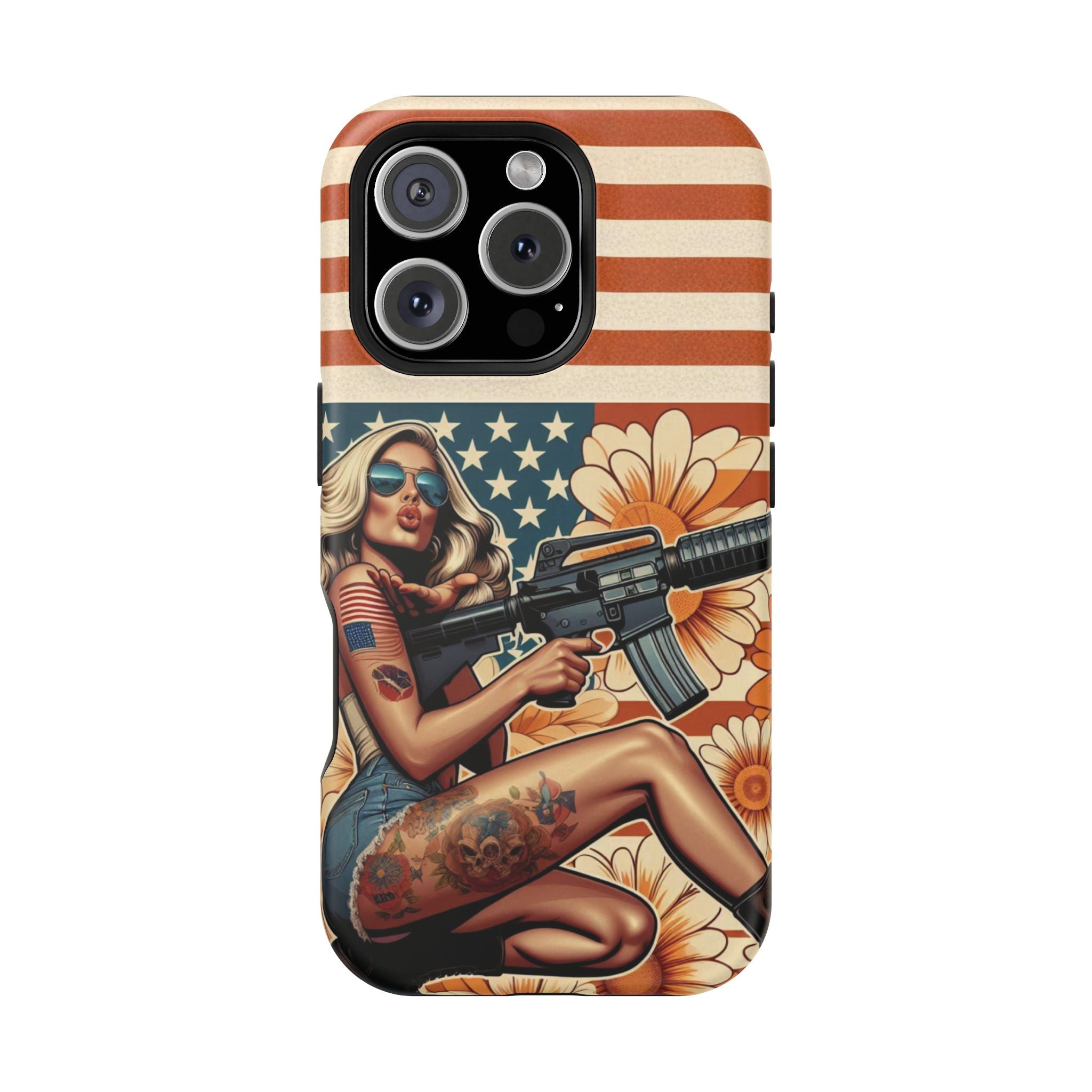 Americana AR-15 Pinup Girl - Magnetic Impact‑Resistant Phone Case  iPhone 13-17 / Samsung S26  MagSafe Compatible