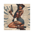 Car Magnet Patriotic Americana Cowgirl with Pistol | Square American Flag Vintage Floral