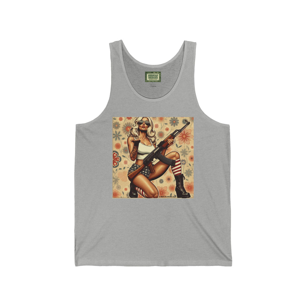 Pin-Up Tank Top — Vintage Americana Gun Flower Girl Graphic