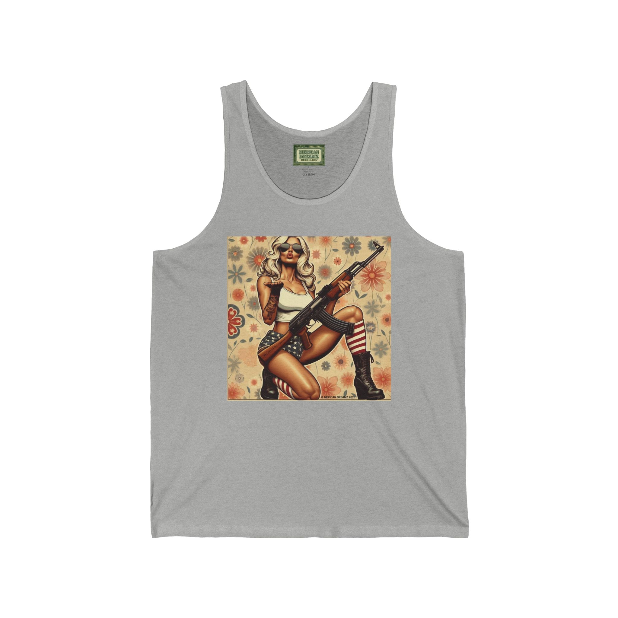 Pin-Up Tank Top — Vintage Americana Gun Flower Girl Graphic